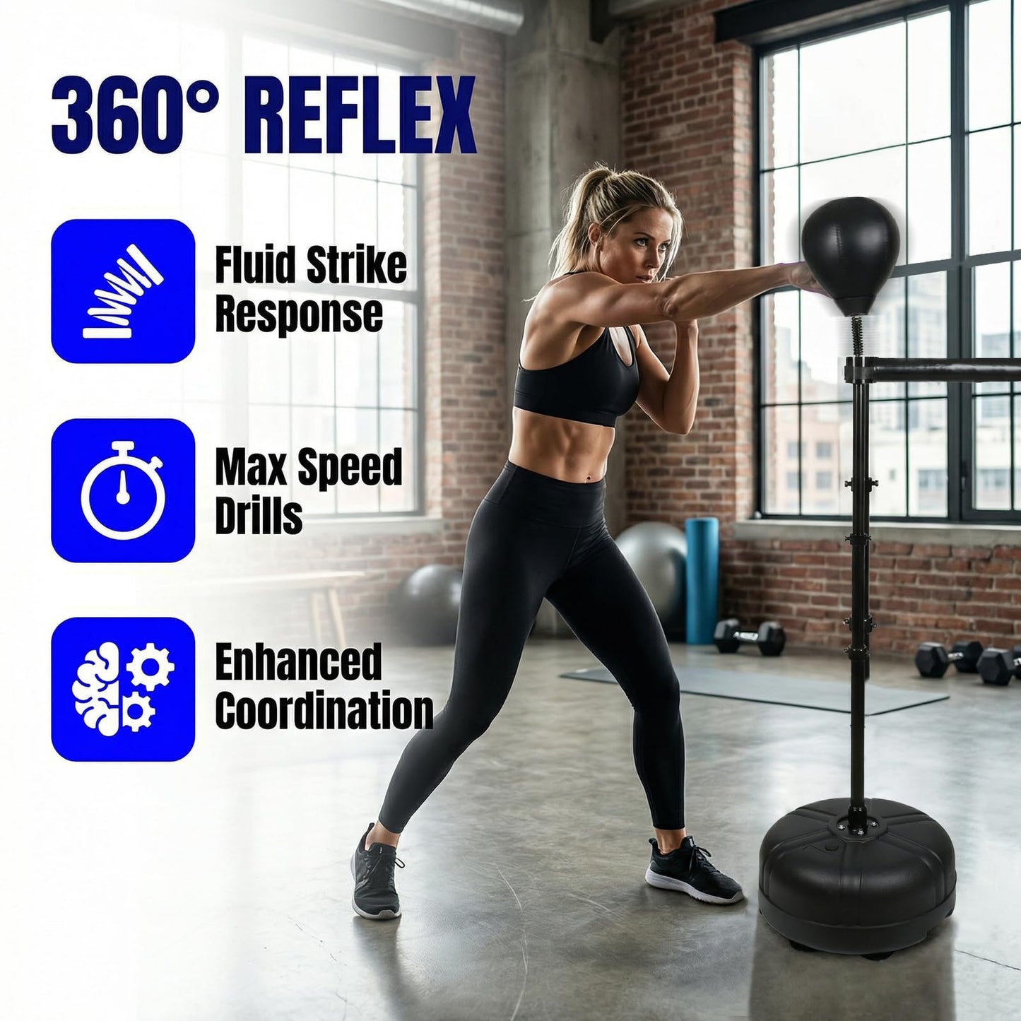 UBCTECH Boxing Bar with Punching Bag, Spinning Boxing Speed Trainer, Height Adjustable with Punching Bag and Reflex Bars, Training Equipment for Teens Adults, Black