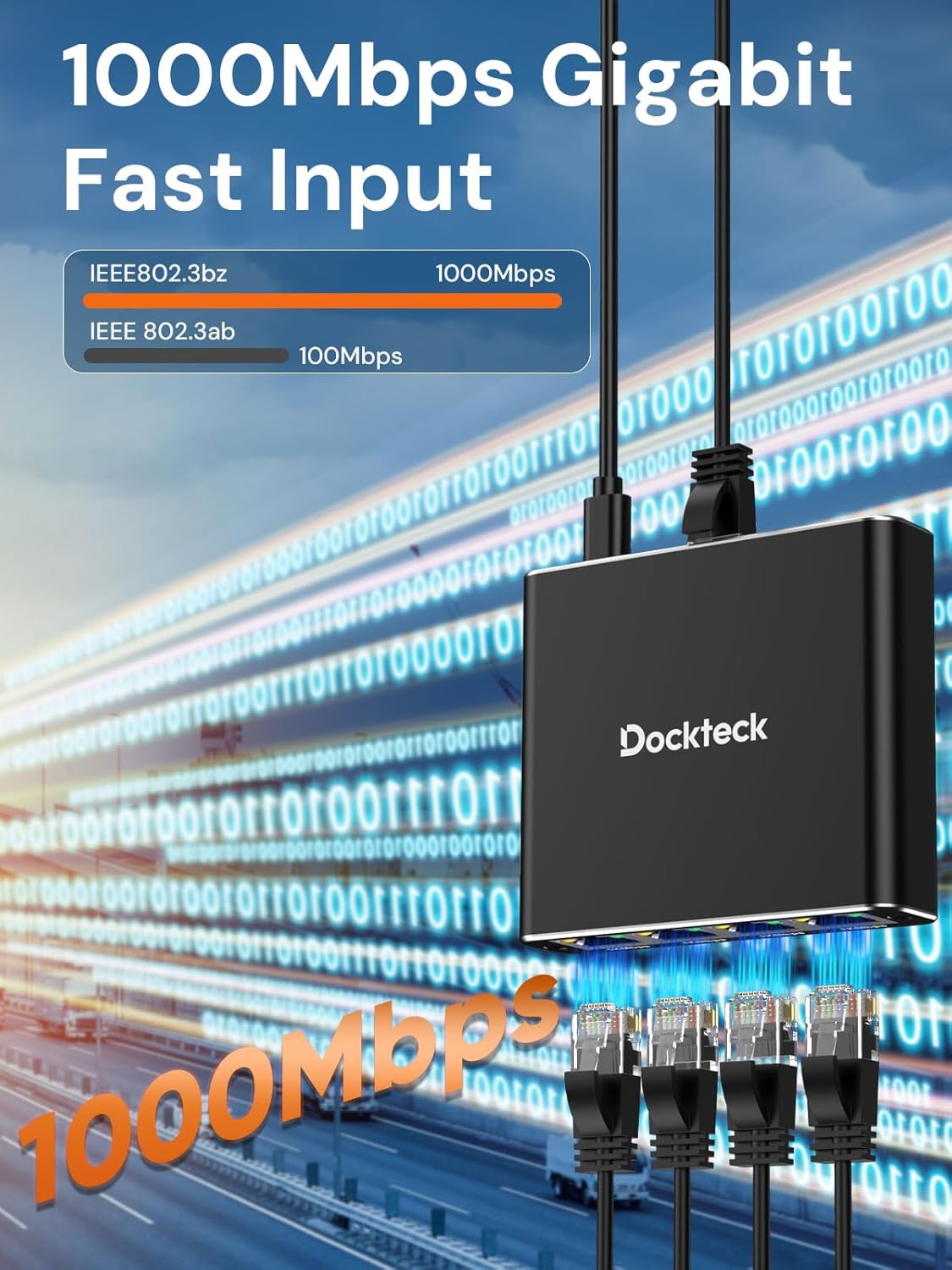dockteck 1 4 1000Mbps, 1 4 RJ45 Cat5/5e/6/7/8 Ethernet Splitter to Internet Cable Splitter in Out High Speed Switch