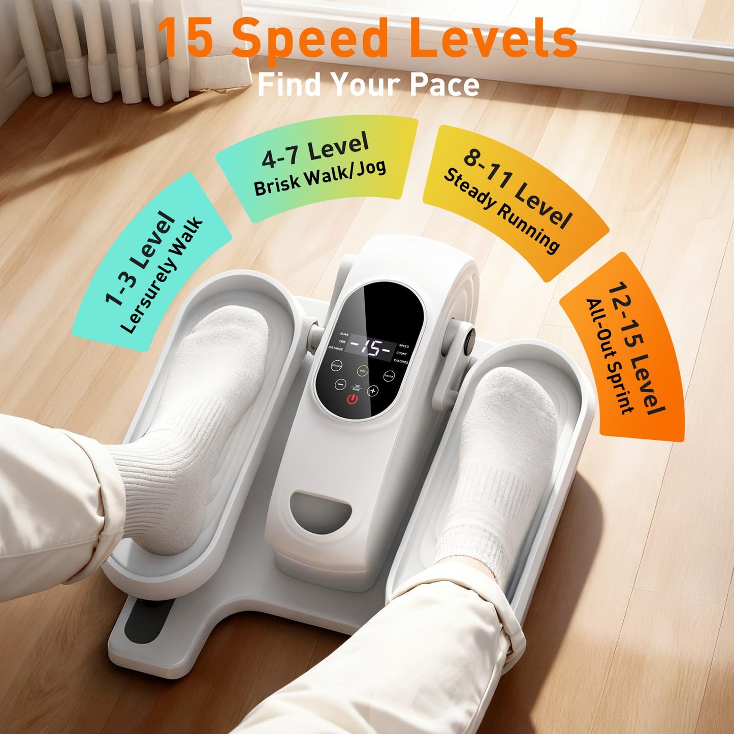 DamKee Under Desk Elliptical Exercise Machine, Electric Ellipse Leg Exerciser as Seen on TV, 15 Speeds Foot Exerciser While Sitting for Seniors, Portable Seated Pedal Exerciser for Home Office, Gifts