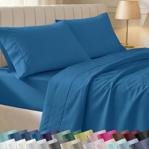 California Design Den King Size Cotton Sheet Set - 400 TC Award-Winning Silky Smooth Sateen, Deep Pockets - Cobalt Blue
