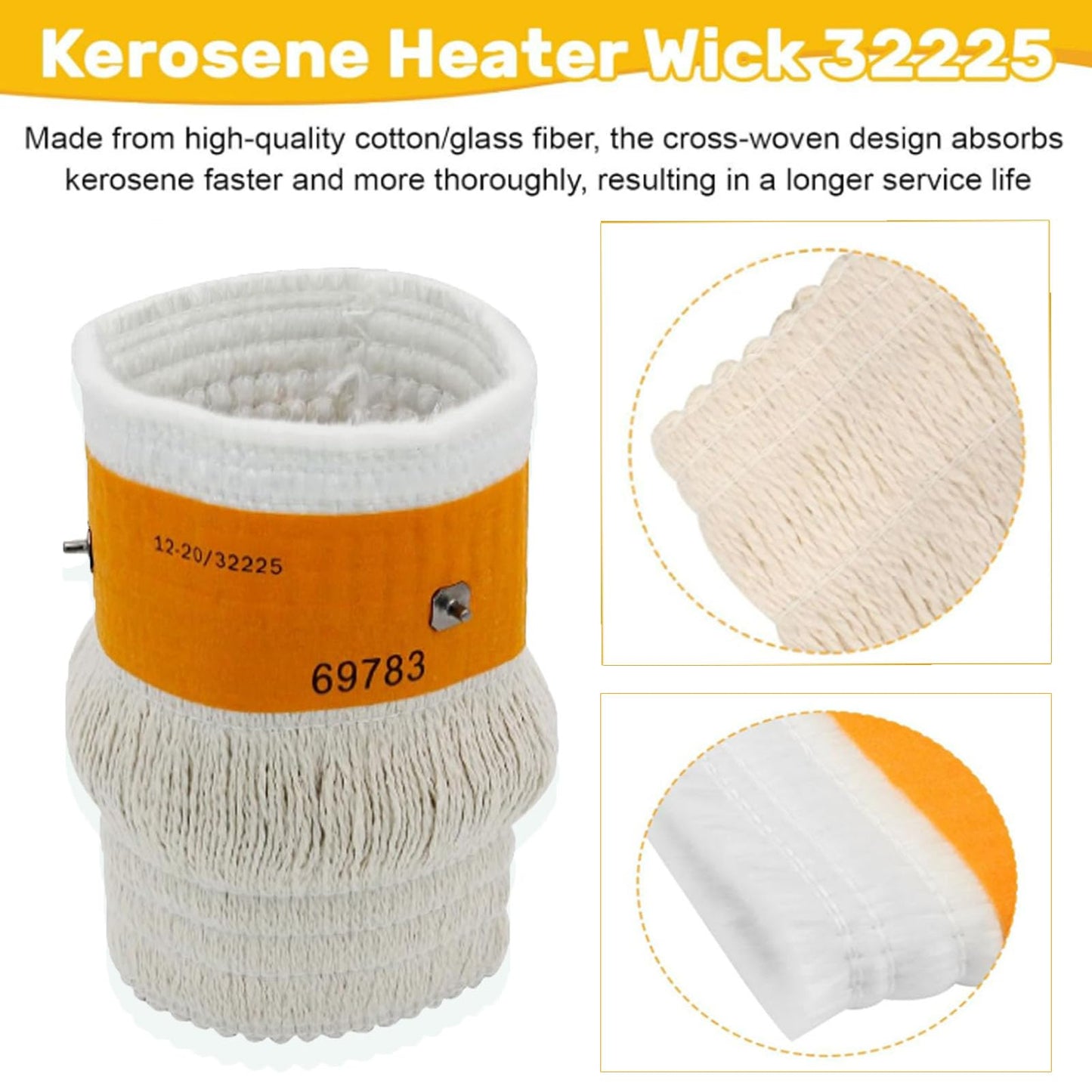 Qiutdisn 32225 Wick (2/Pack) for Kero World KW-24C DuraHeat DH-2300 Dyna-GLO CV-2300&RMC-95C Envirotemp CV-2300 Keroheat CV-2300, Heater Replacement Wicks, White.