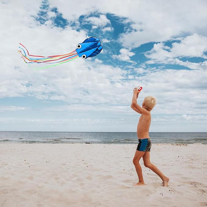 Octopus Kites for Kids & Adults Easy to Fly, 24”x 158” Large Soft Kite Kit for Boys and Girls, Single Line 3D Beach Kite Set for Teens,Perfect for Outdoor Activities