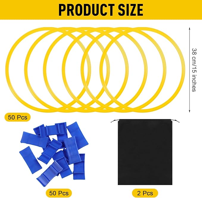 Shappy 50 Pcs Agility Rings with Storage Bags 15 Inch Agility Training Rings Hoop Exercise Ring Plastic Speed Rings Jumping Hoops for Sports Soccer Football Gymnastics Practice Games