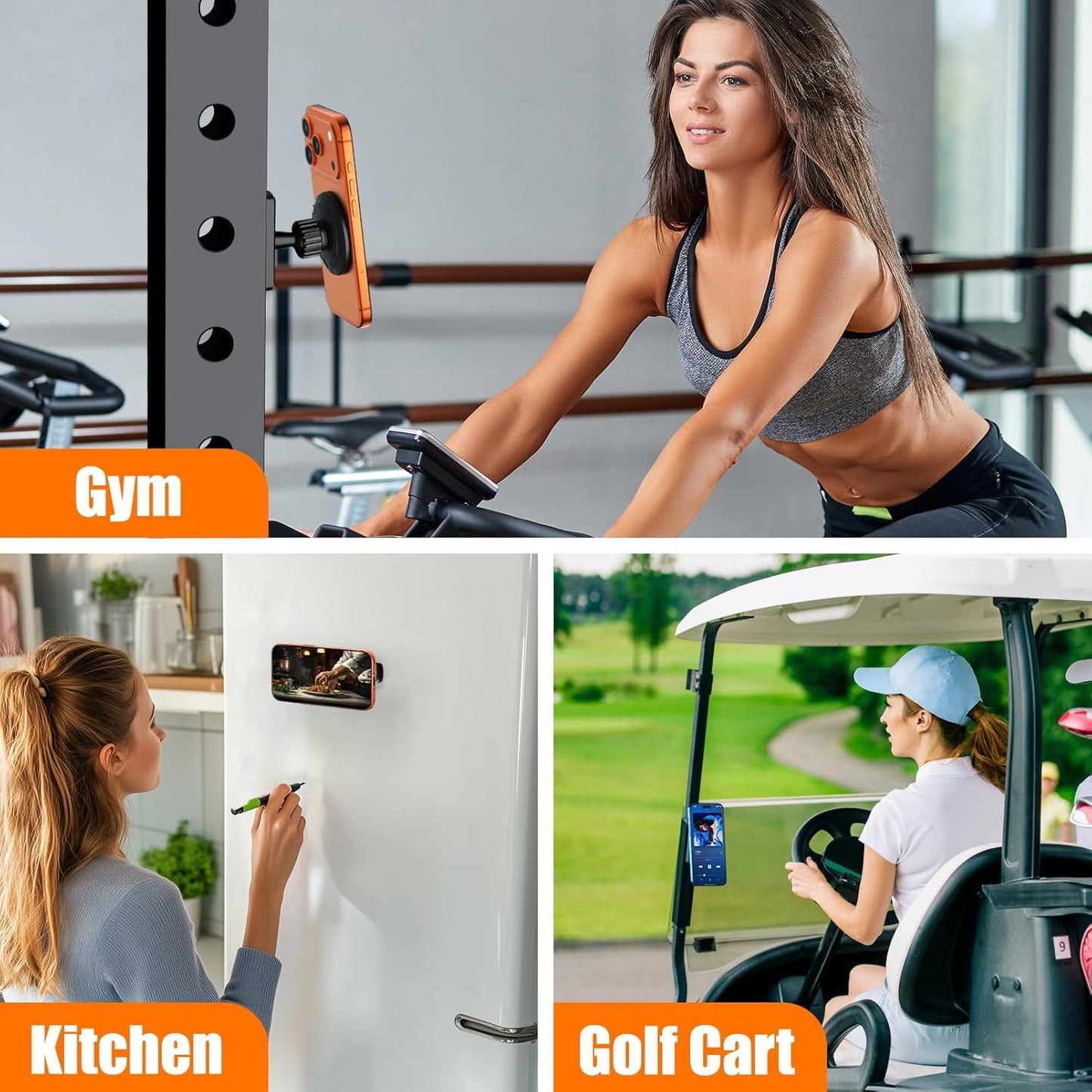welvath Dual Magnetic Phone Holder for Gym, Workout, Kitchen or Any Metal Surface, Magnet Base Mount & Power Magnet Phone Mount for MagSafe iPhone 17 16 15 14 13 12 Series