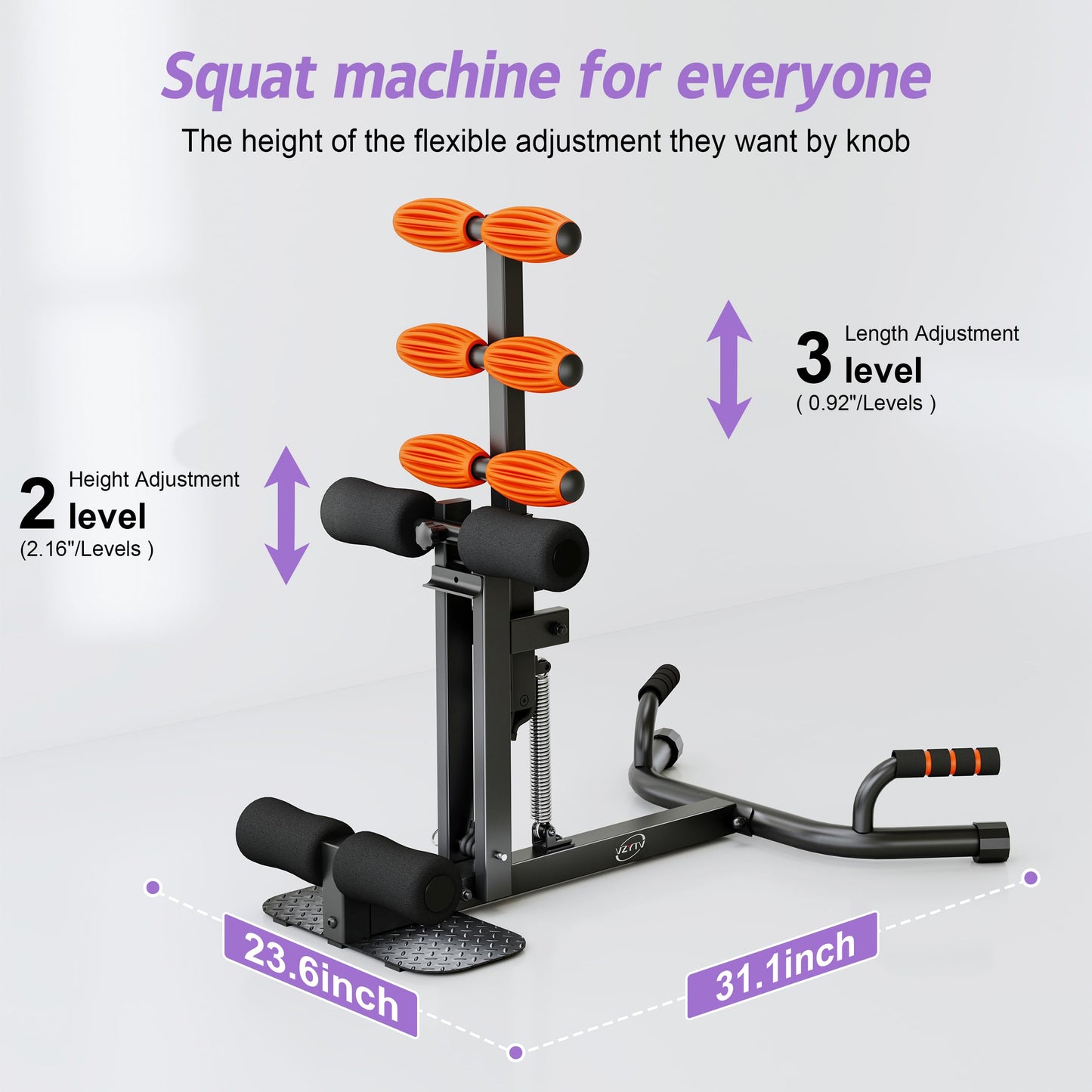 VZYTV Deep Squat Machine, Adjustable Glutes Trainer Machine, Core & Abs for Low Impact Lower Body Workouts, Home Gym Push-Up Exercises, Easy to Assemble, 350Lbs Weight Capacity
