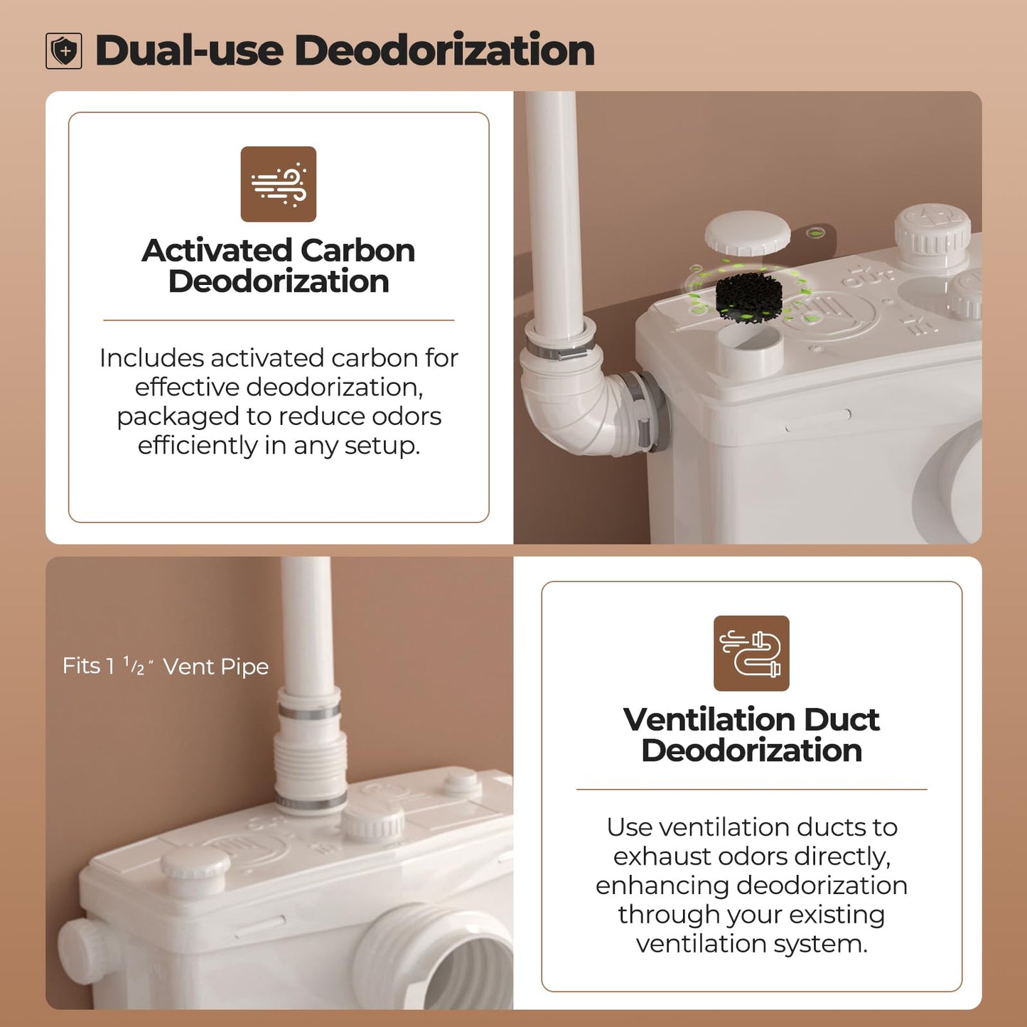 800W Macerating Toilet System, HIGH POWER Upflush Toilet with Grinder Pump for Basement, 4 Inlets for Kitchen/Laundry/Shower/Sink, 36ft Head Lift, Elongated Tall Toilet, Extension Pipes for Hiden Pump
