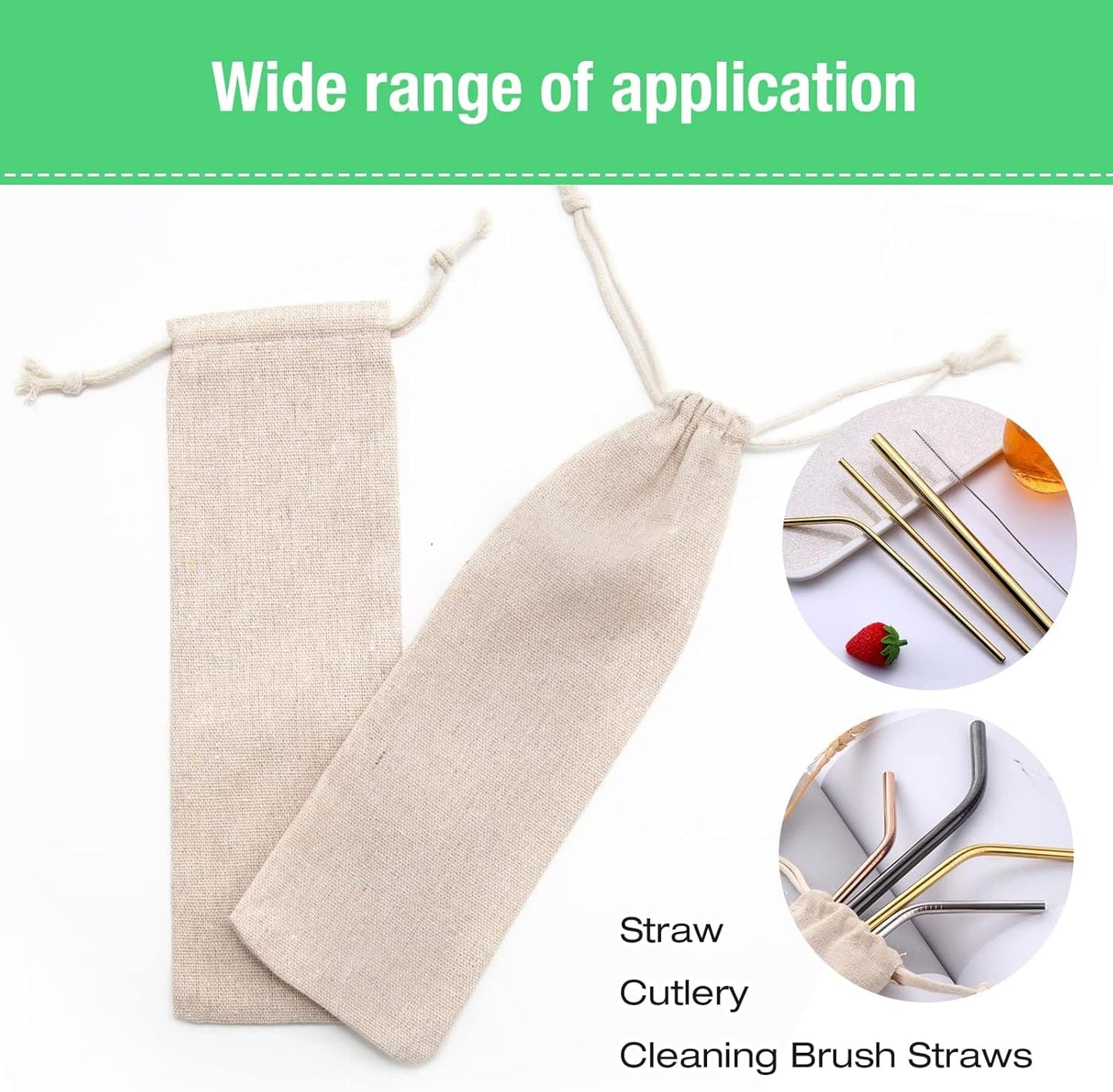 Saihisday Portable Cotton & Linen Pouch Bags - 20 Pcs Drawstring Cases for Straws & Cutlery Storage