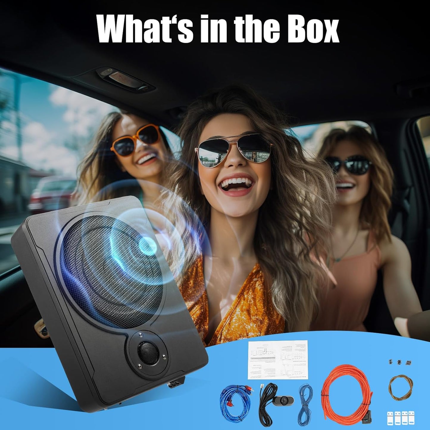 YUASDUU 8 600W in Car Slim Under-Seat Powered Subwoofer, Highly Active Speakers and Power Amplifier Subwoofer for Car
