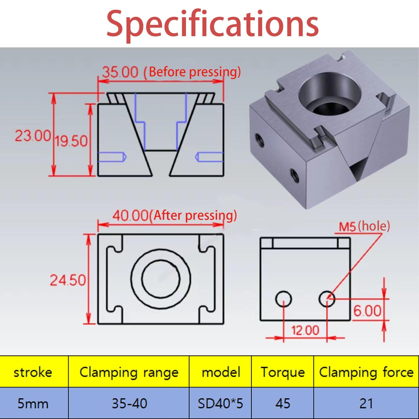 2Pcs Stop Block for CNC Workbench, Push and Pull Action Cam Clamp Support Heavy Duty Milling, Toggle Clamps Control by Air Cylinder or M8 Screws | 5mm Stroke Short Stop Kit