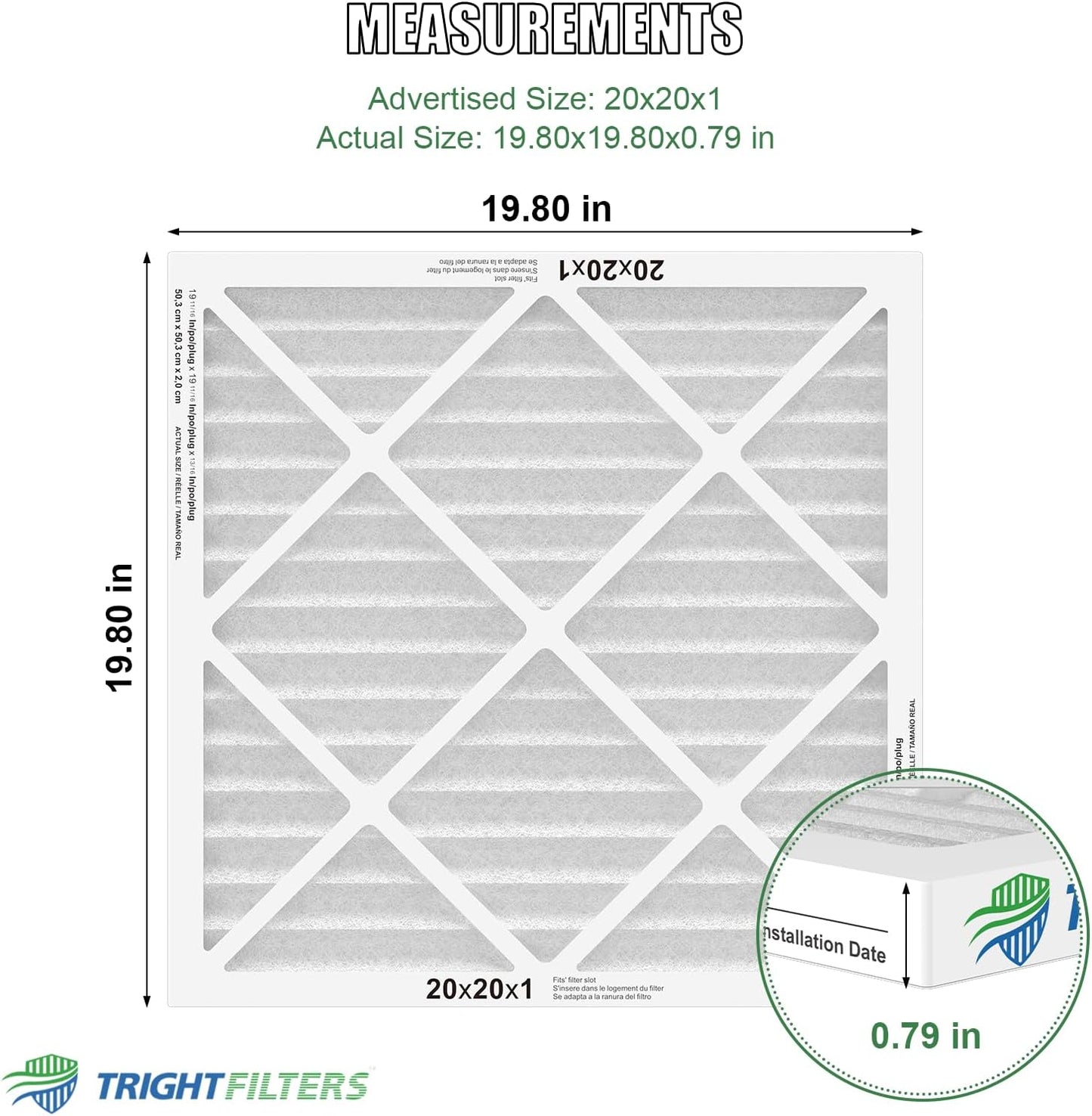 TRIGHTFILTERS 20x20x1 Air Filter - MERV 8 Pleated Dust Defense | 4-Pack Replacement for HVAC Systems