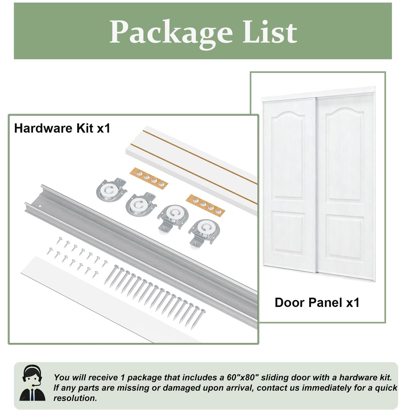 ARKHJEM Sliding Closet Door 60"(Double 31") x80, Raised Textured 2-Panel Hollow Core Bypass Closet Doors, Preassembled White Primed Paintable Door Panels with Top & Bottom Track Hardware Kit