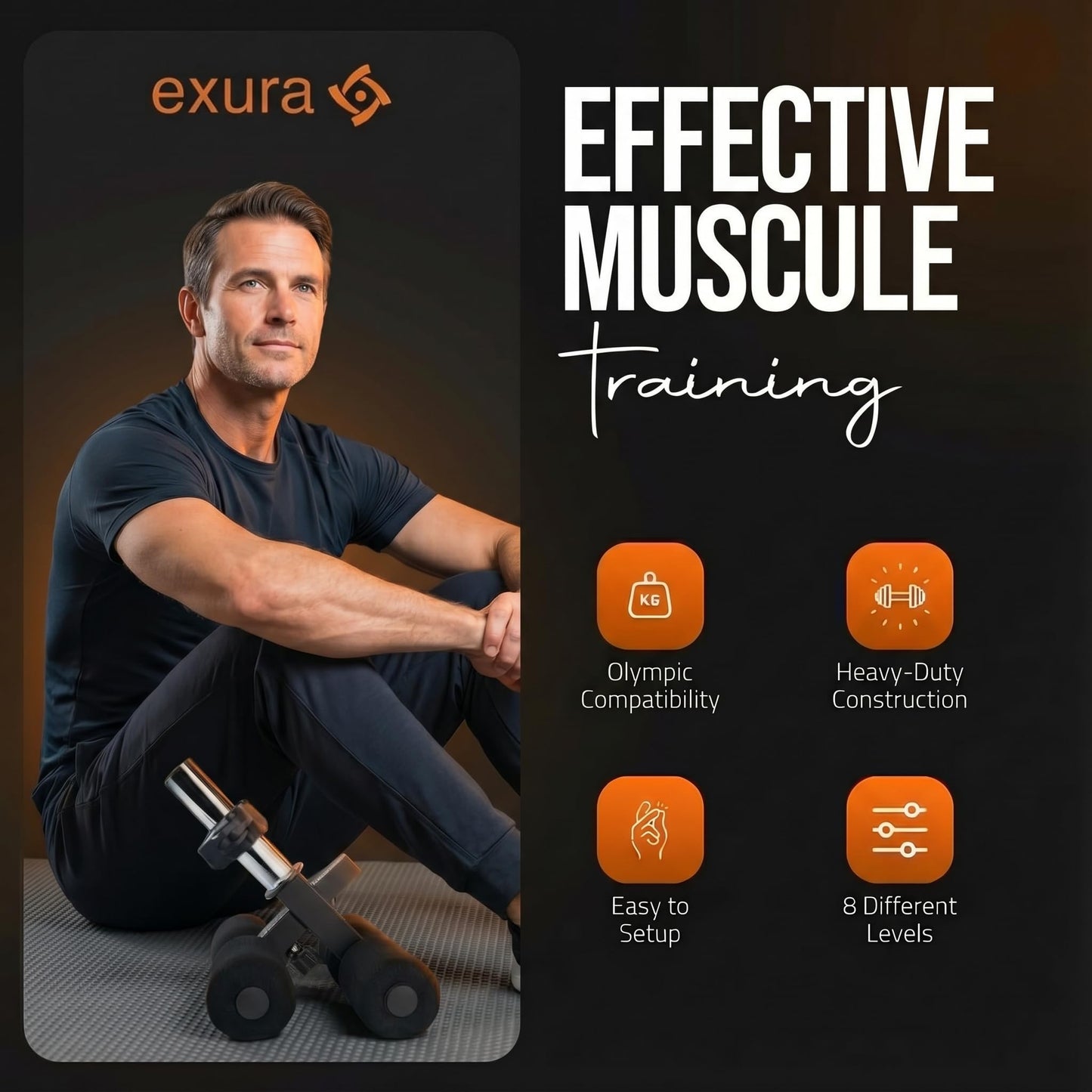 Exura Tib Bar Adjustable Tibialis Trainer for ATG & Knees Over Toes, Fits 1” and 2” Plates, Tibialis Bar for Shin, Ankle & Lower Leg Strength, Calf Raise & Leg Extension Workouts