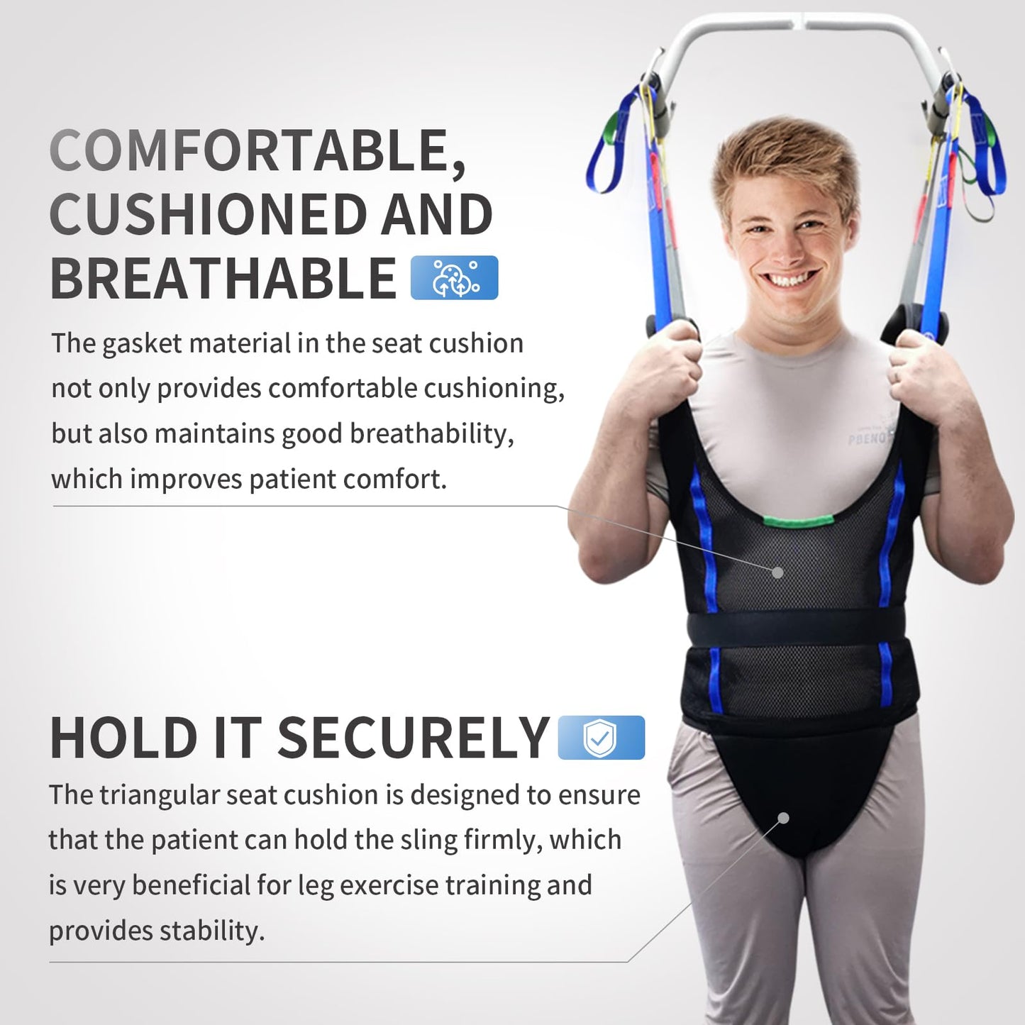 Ehucon Patient Lift Sling Medical Transfer Sling for Patient Walking Training, Working Aids for Ambulation Support Training, 500lbs Safety Working Load (Large)