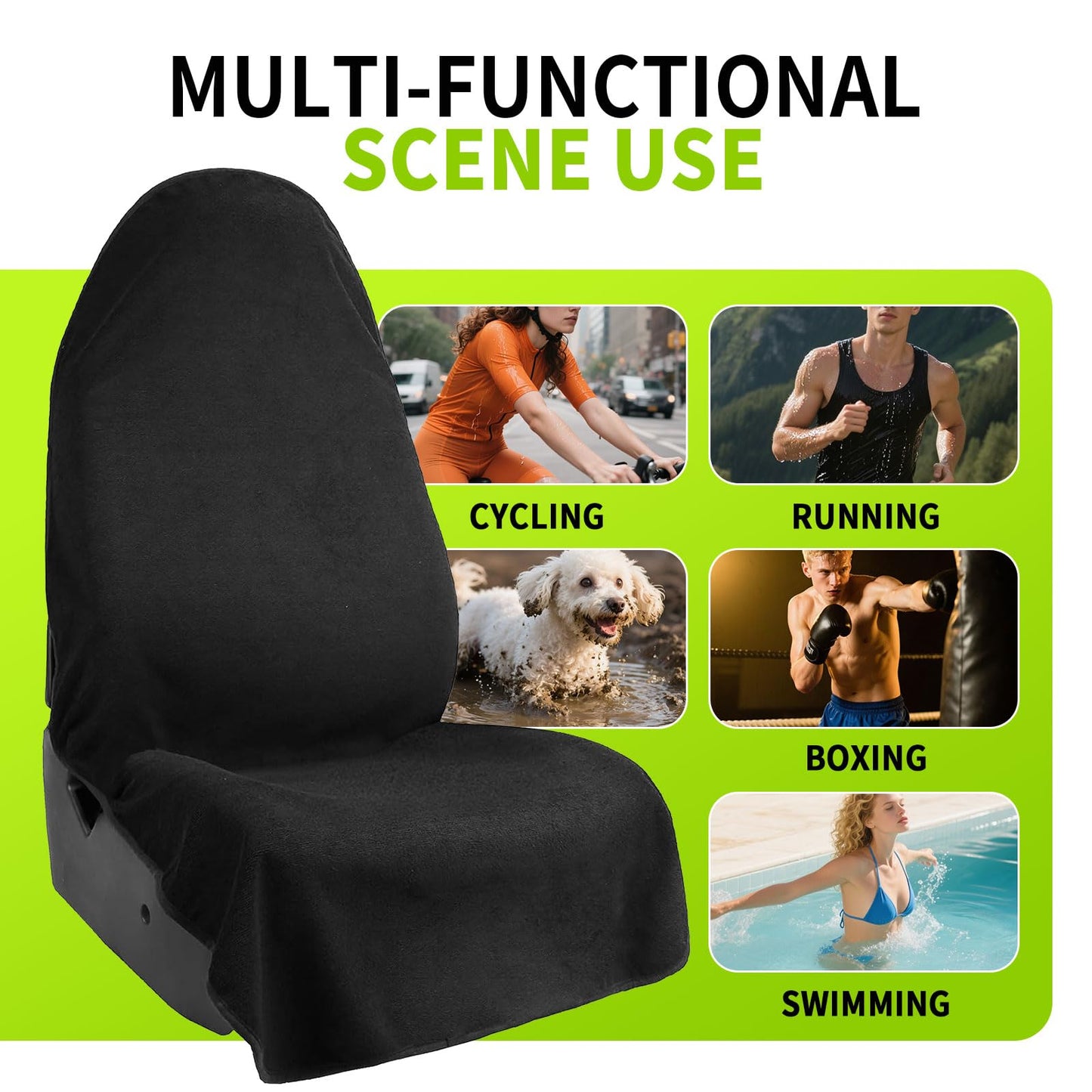 Leader Accessories Black Waterproof Sweat Towel Seat Cover Universal Non-Slip for Car Truck SUV Seat for Dog & Kid Workout Outdoor OR Sport Activities