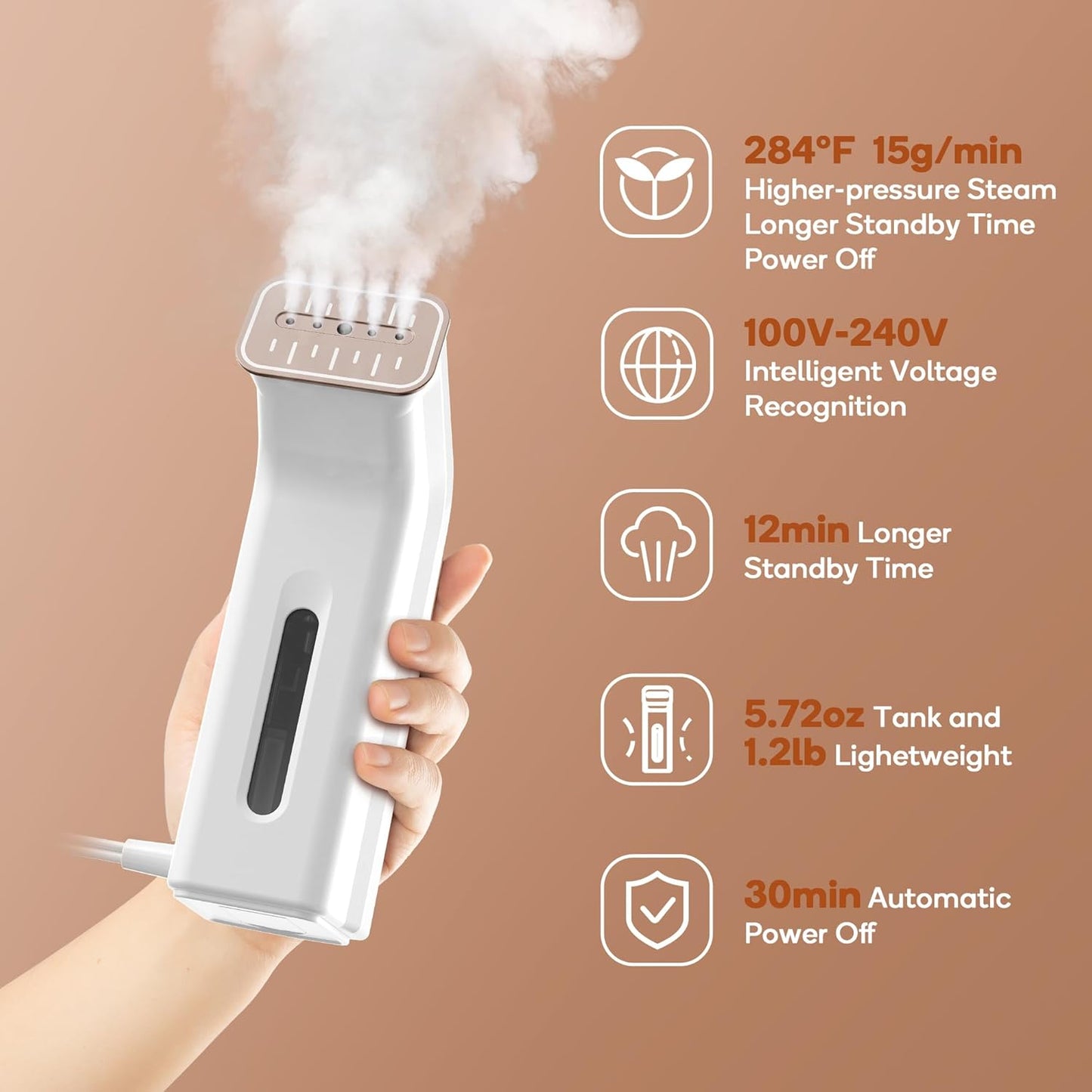 Skiennix Mini Travel Steamer - Dual Voltage 110-240V, 170ml Tank, Lightweight Handheld Wrinkle Remover