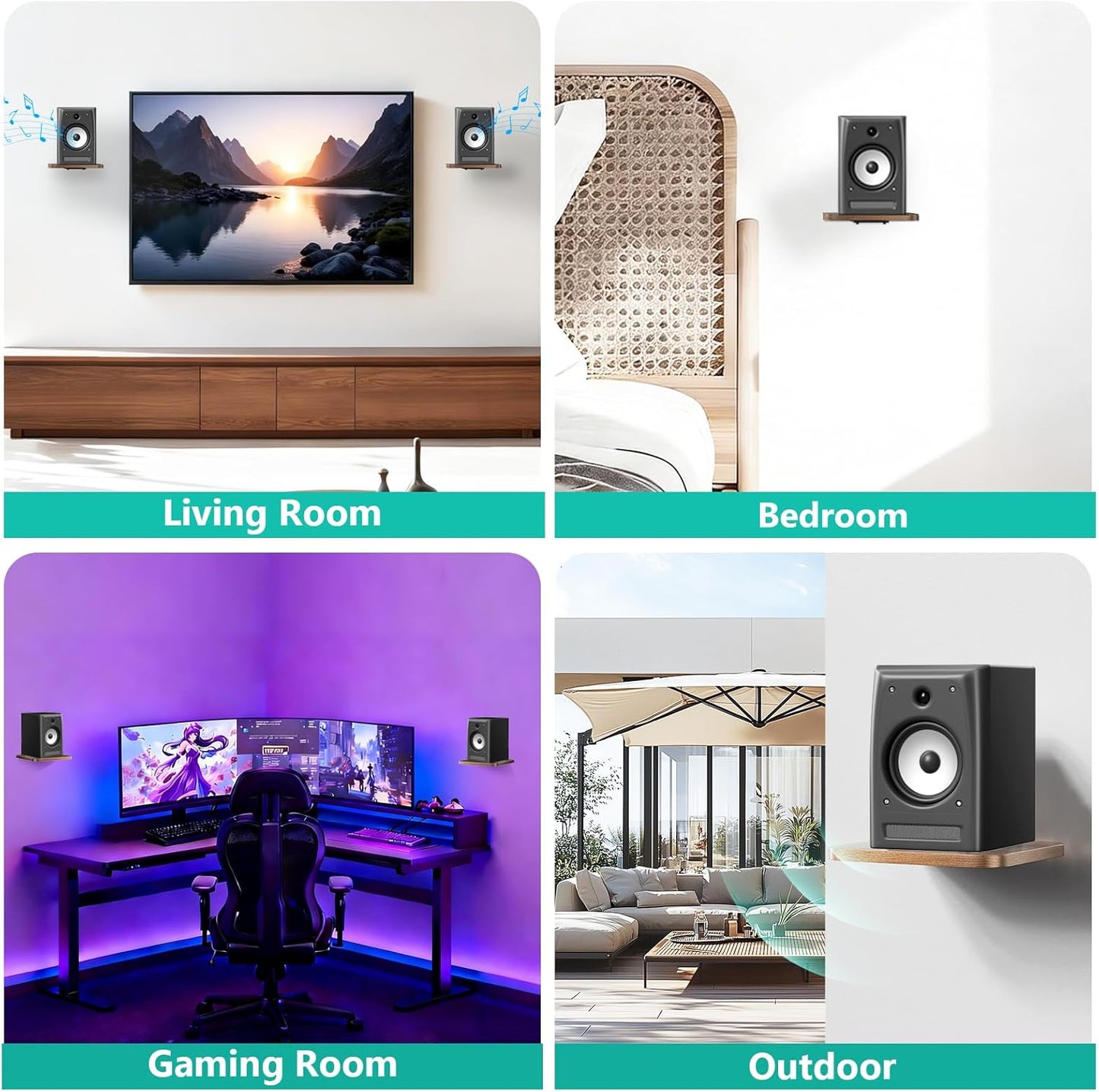 WALI 55 Lbs, (SWM302), 1 Speaker Wall Mount, Heavy Duty Bookshelf Speaker Floating Wall Shelves, Surround Sound