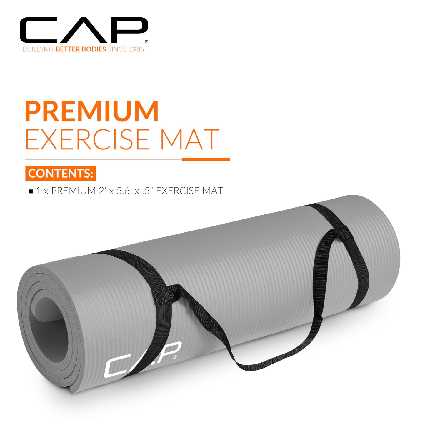 CAP Barbell High Density Exercise Yoga Mat with strap, 68"x24"x 1/2" - Sage Green