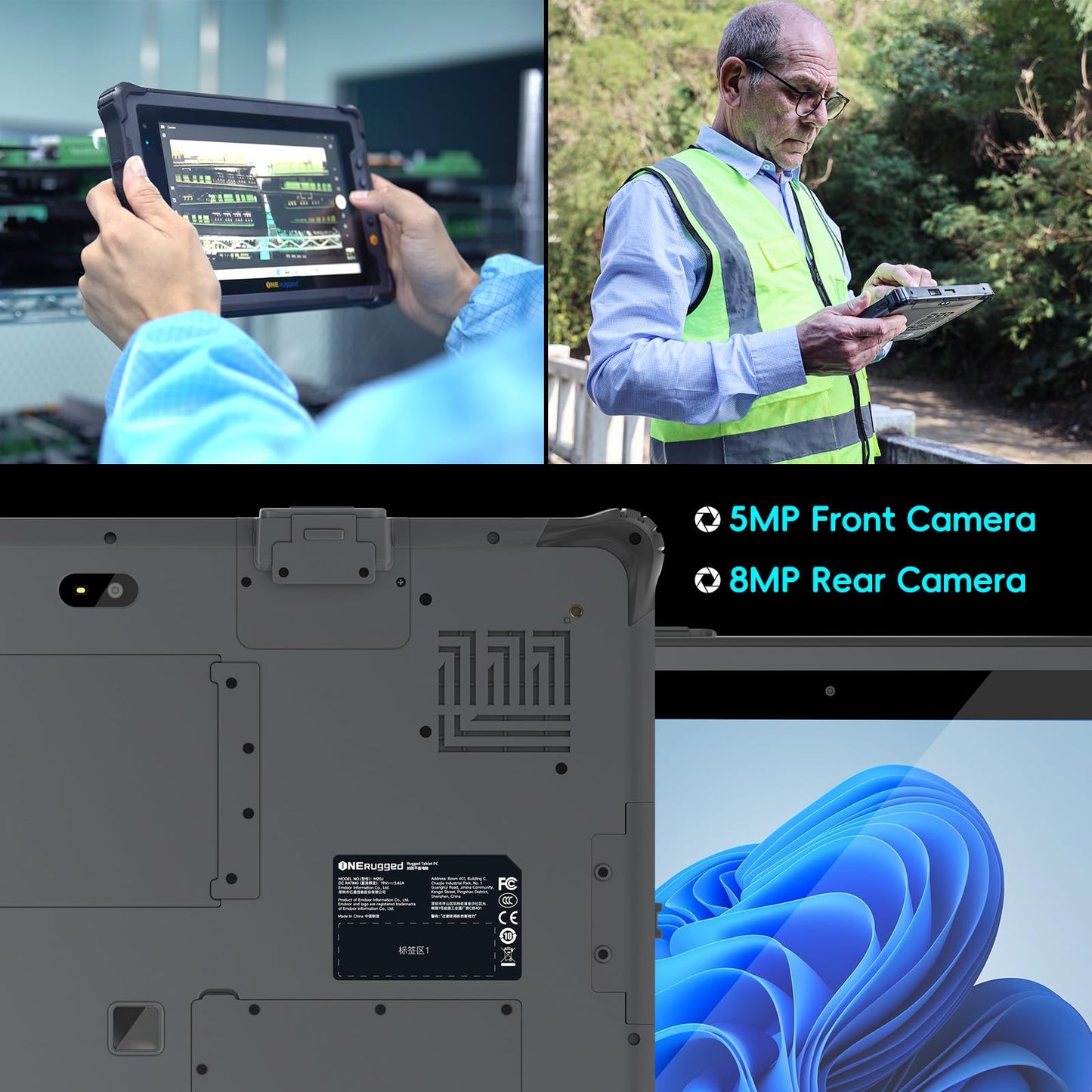 ONERugged Rugged Tablet M20J, 12.2 inch Windows 11 Pro Tablet, 8GB+128GB, N5105 CPU, IP65 Waterproof, Dual Batteries, Industrial Outdoor Work PC w/ 8MP+5MP Camera, 4G LTE/WiFi/BT 5.0/NFC-Gray