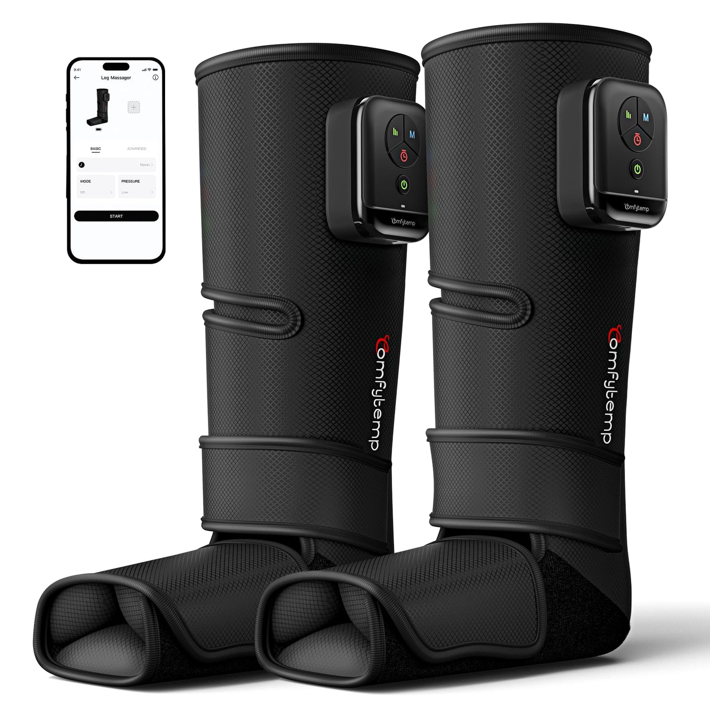 Comfytemp Cordless Air Compression Leg Massager for Circulation and Pain Relief, Portable Foot and Calf Compression Boots for Plantar Fasciitis, Varicose Veins, Ideal for Mom Dad (Fit Calf 13"~19")