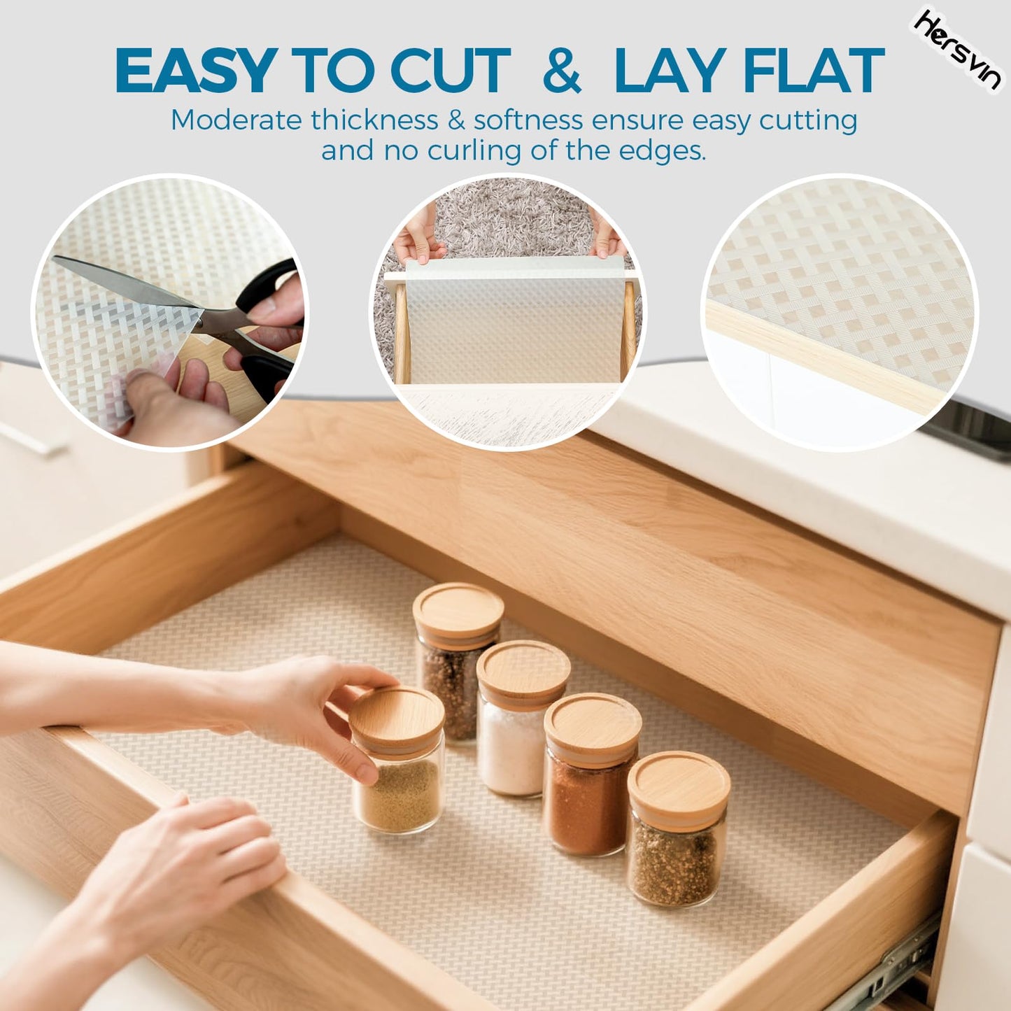 Hersvin Shelf Liners 20 in x 20 ft EVA Drawer Mats, Non-Adhesive Cupboard Protector, Kitchen Cabinet Lining Fridge Liner (Clear Crossed Stripe, 50.8x610cm)