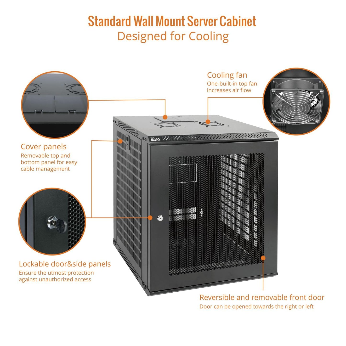 Tecmojo 12U Wall Mount Rack Network Cabinet for 19” IT Equipment,with Lockable Mesh Door and Removable Side Panels,Cooling Fan,Black,17.7inch Deep