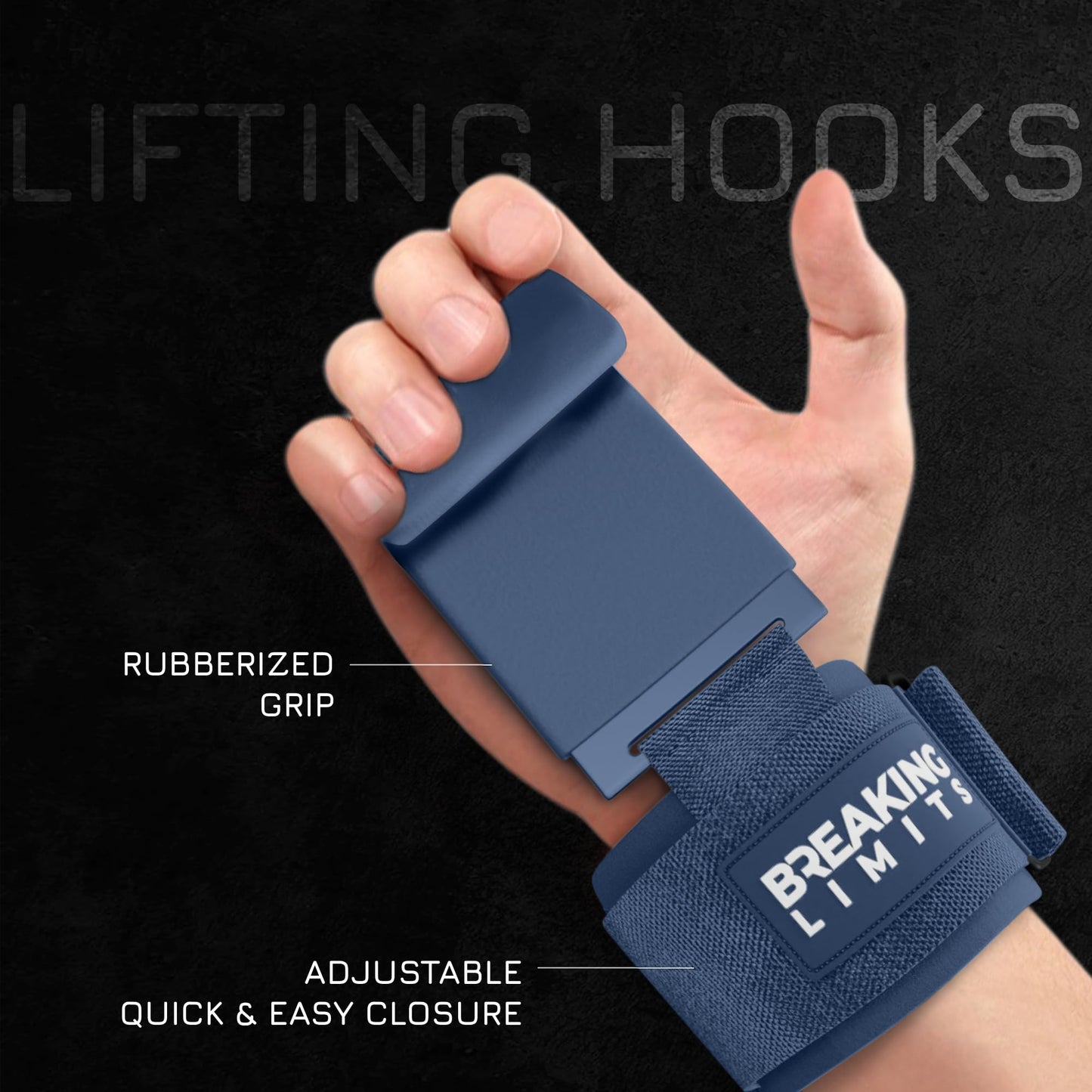 Breaking Limits Lifting Hooks for Weight Lifting (Pair) - Wrist Hooks for Weightlifting, Gym, Deadlifts & Pull-Ups– Hook Lifting Straps - Hook Grips for Men & Women