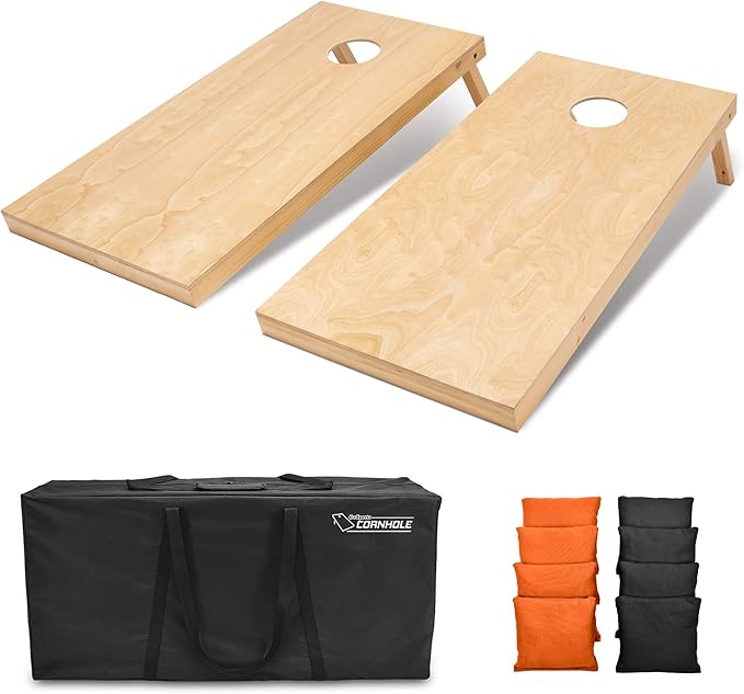 GoSports Regulation Size Wooden Cornhole Set with Natural Wood Finish - Includes Carrying Case