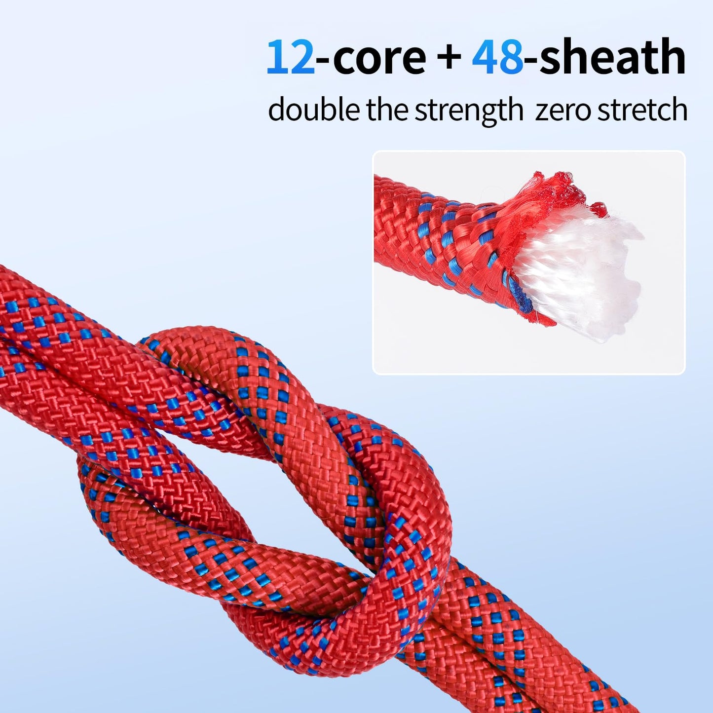 150ft 3/8 Inch Climbing Rope, Heavy Duty Arborist Rope, Nylon Rigging Rope for Tree Work,Bull (Red)