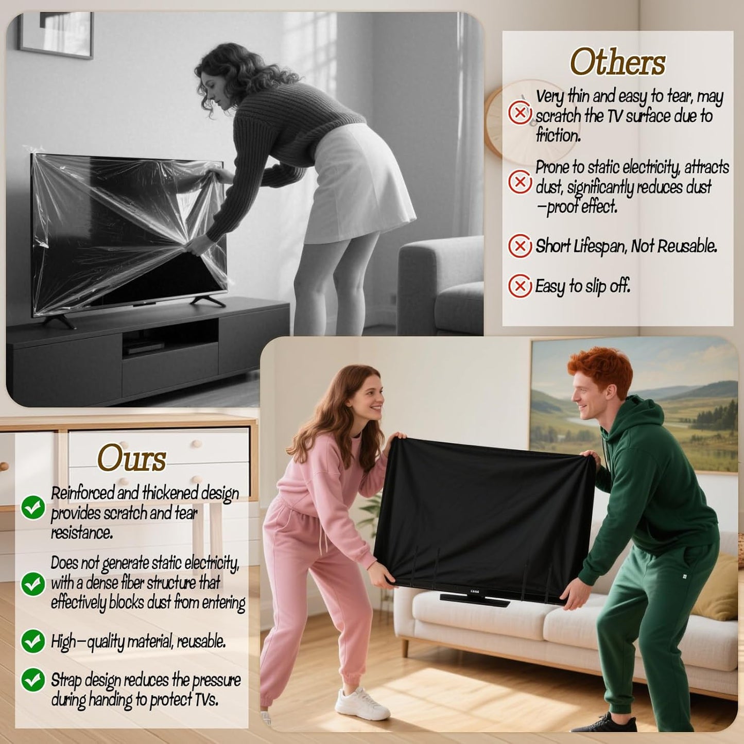 CebraBounze 70 75, TV Cover Moving Box to Dust and Scratch Resistant Felt TV Screen Cover with Bottom Straps for LED