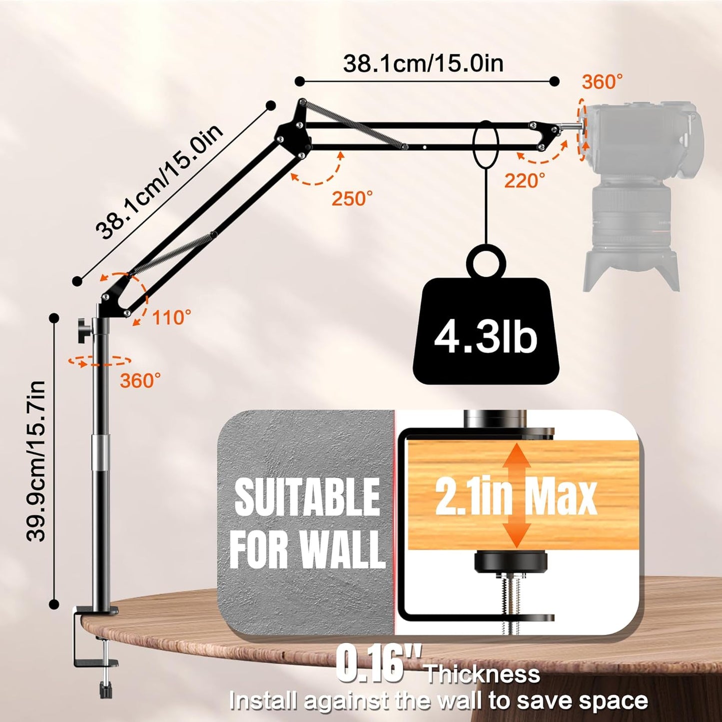 Taisioner Overhead Camera Mount Phone Holder for TikTok Live Streaming Desk Stand Flexible Camera Arm Tabletop Mount