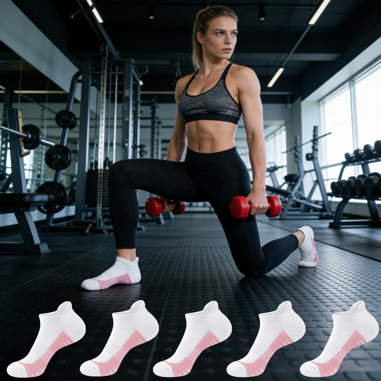 cuangya Womens Athletic Ankle Socks - Low Cut Running Cushioned Socks for Hiking and Workout - 5 Pair