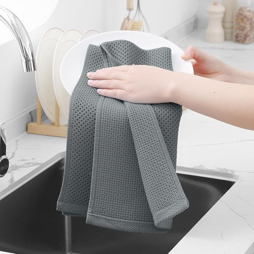 Homaxy 100% Cotton Waffle Weave Dish Towels - Ultra Soft & Absorbent Quick-Drying, 13 x 28 Inches, Grey | 12-Pack
