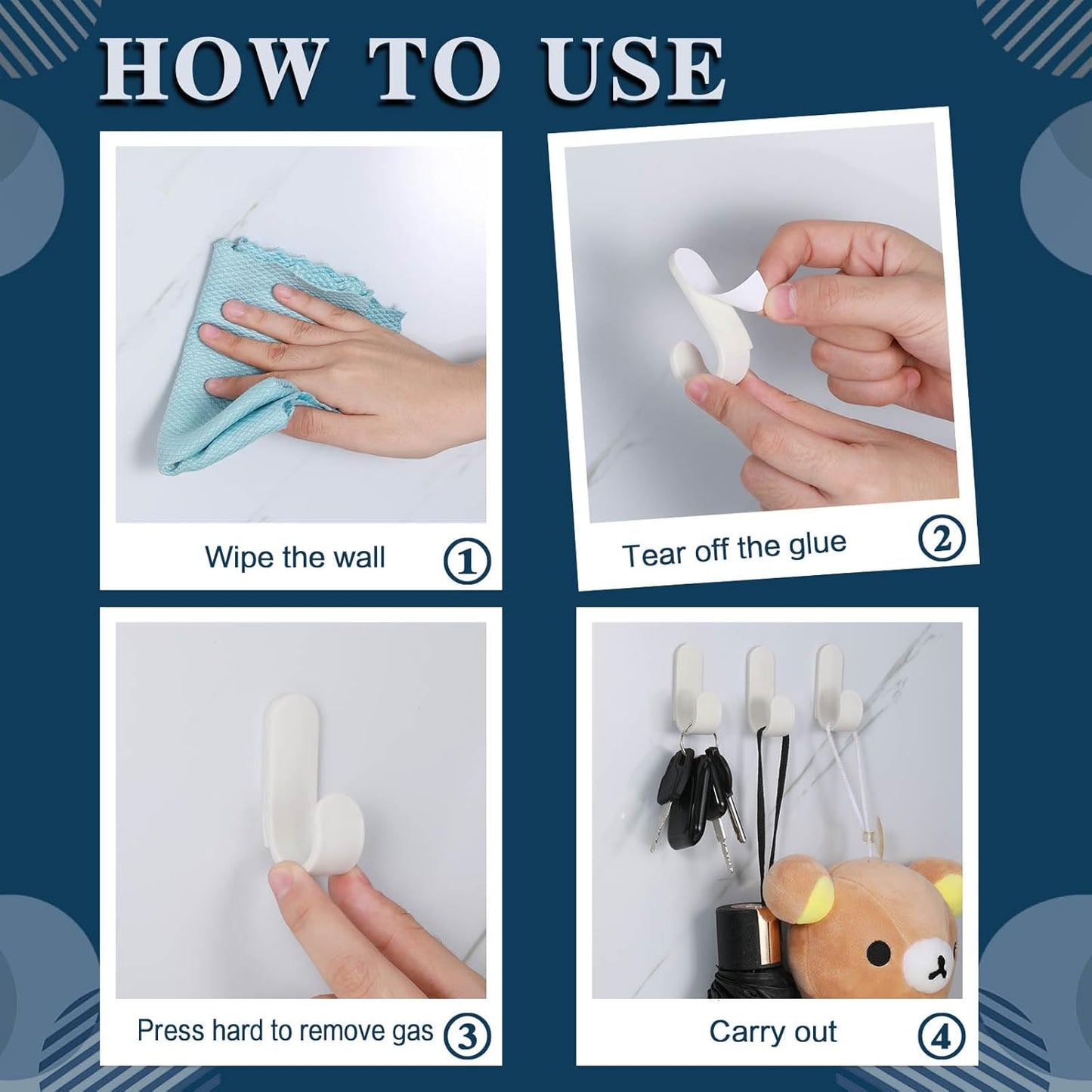 Yulejo Wall Hangers - Durable Plastic Adhesive Hooks for Towels, Jackets & Kitchenware (20 Pack)