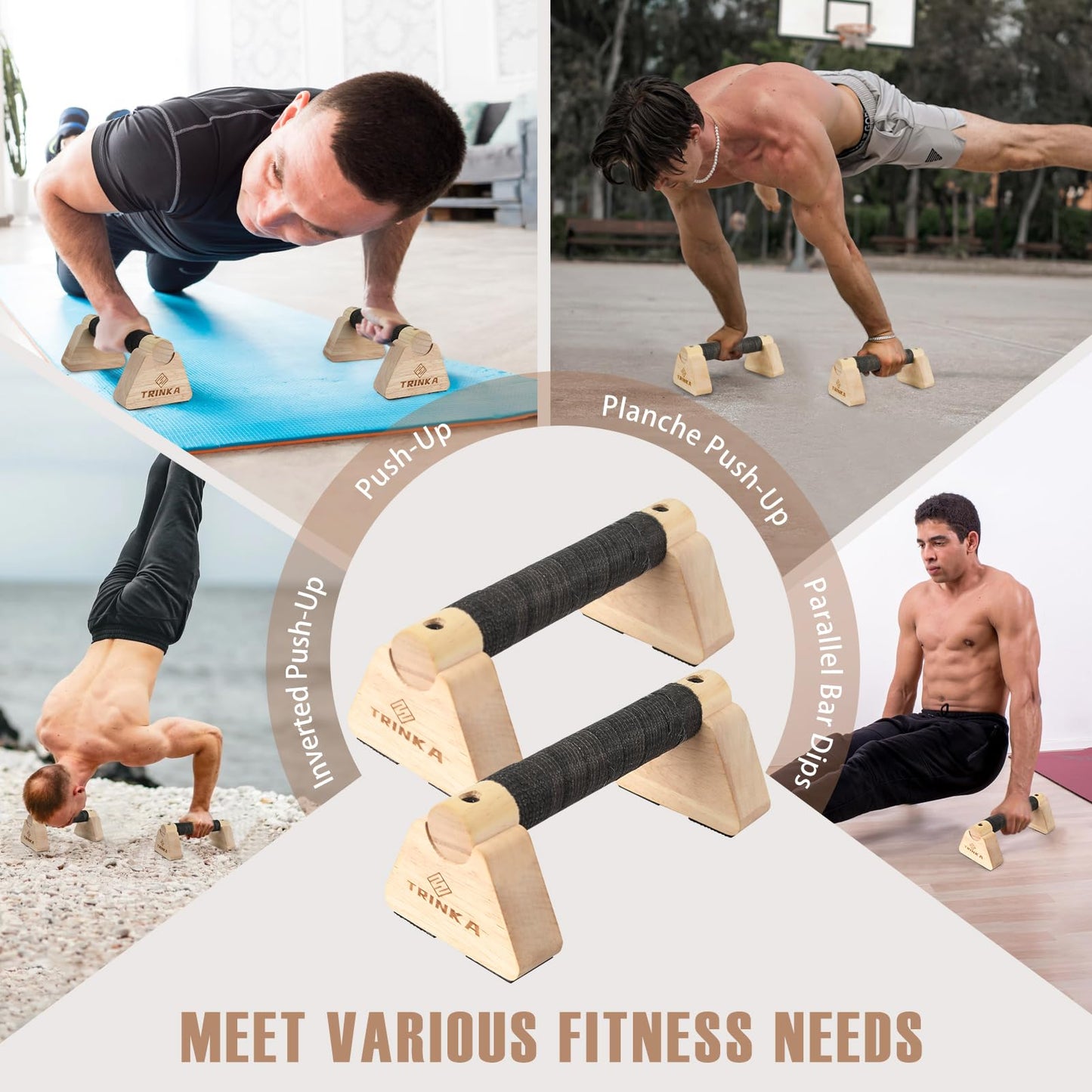 Wooden Parallettes Push Up Bars, 2 PCS Wood Calisthenics Bars with Non-Slip Base, 20CM Pushup Handles for Home Fitness, Workout Equipment for Men and Women Strength Training