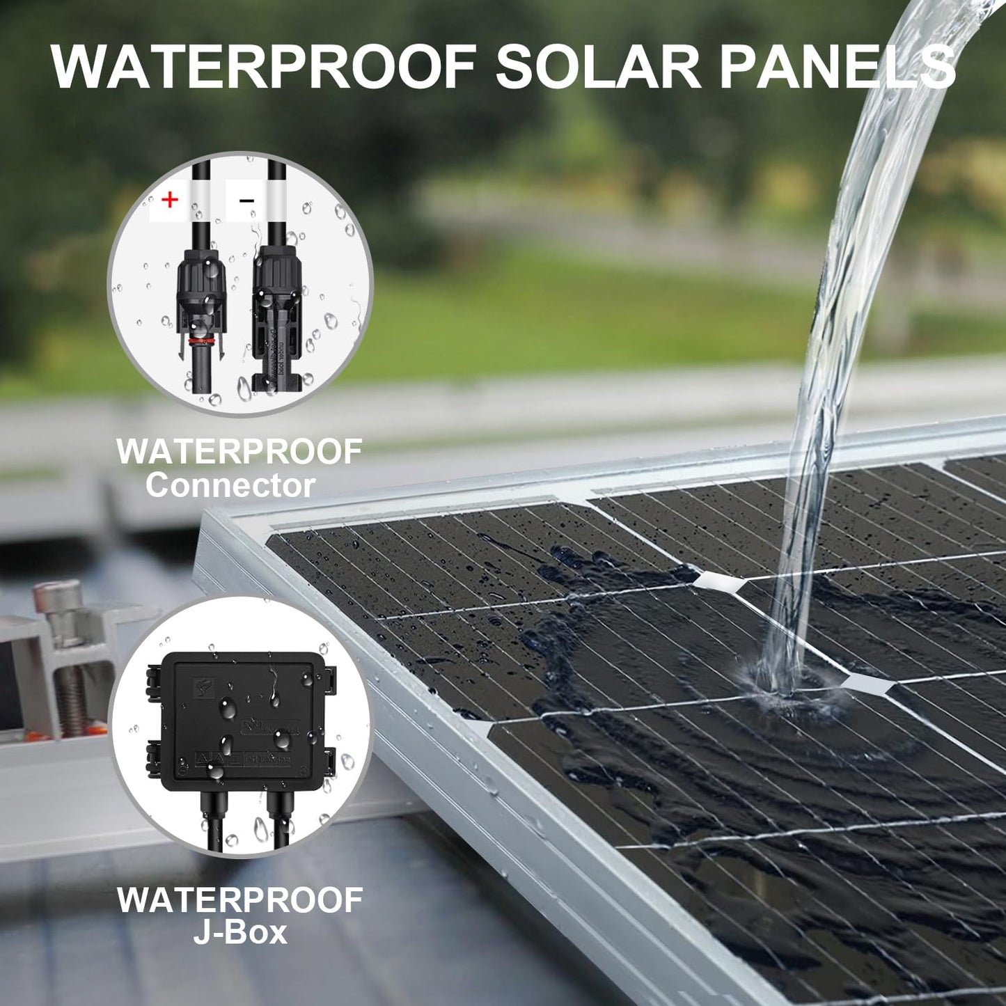 DOKIO 100W 18V Solar Panel 2-Pack for 12V Battery Charging, Monocrystalline Glass Modules with Aluminum Frame, MC4, Pre-Drilled Holes, Series/Parallel for RV, Boat, Roof, Off-Grid Systems