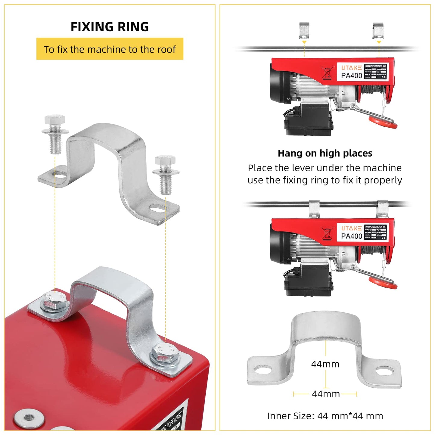Electric Hoist 880LBS, Auto Lifting Electric Hoist, Wireless Remote Control Electric Cable Hoist with 12m Rope, 110V Electric Winch Crane Electric Hoist for Garage Ceiling Factory Warehouse