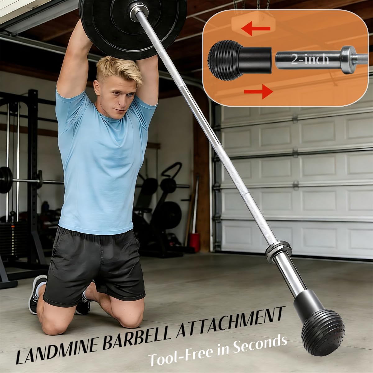 SerniaXin Landmine Attachment for Barbell, 360° Rotation for Row, Split Squat, Press in Home Gym, Natural Rubber 2" Olympic Bar Fit (1)