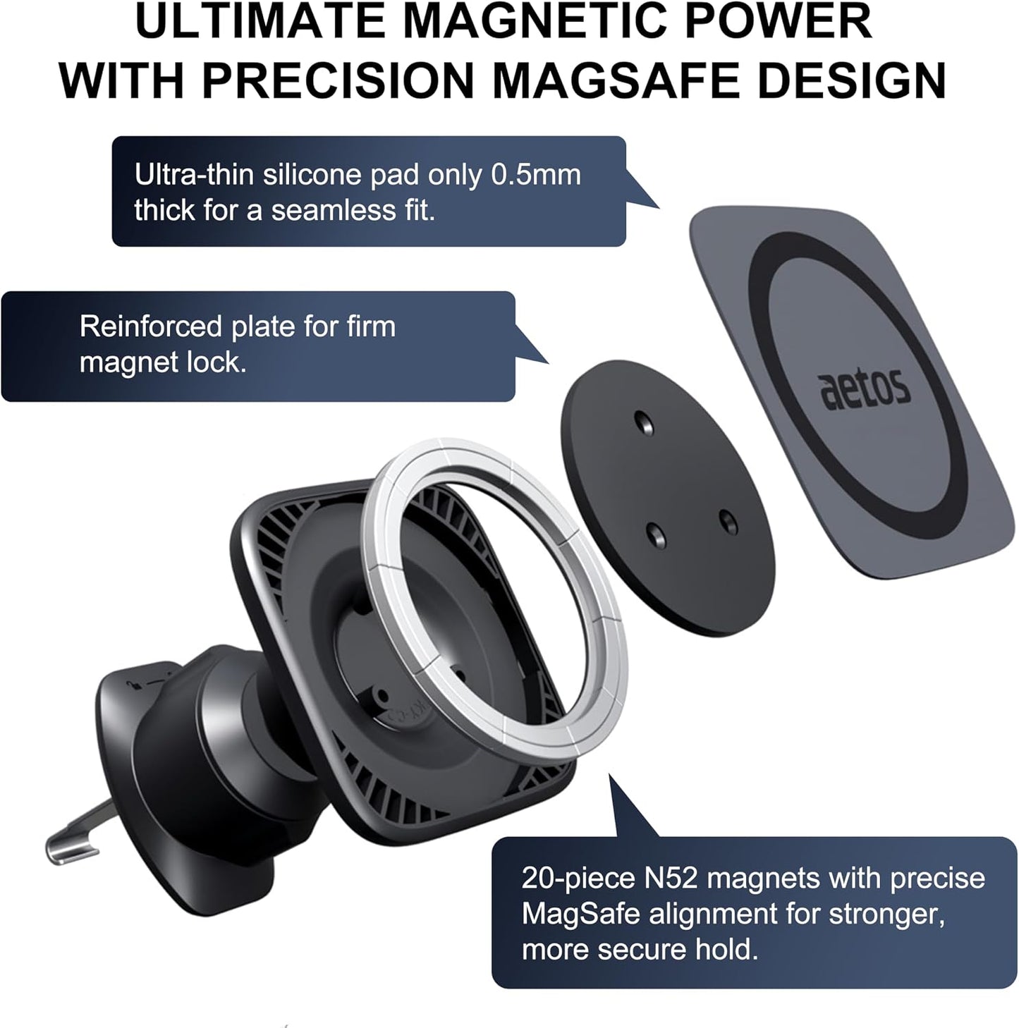 aetos 20 N52 17 16 15 14 13 12 for MagSafe Car Mount. Elegant Magnetic Air Vent Phone Holder with Strong Magnets