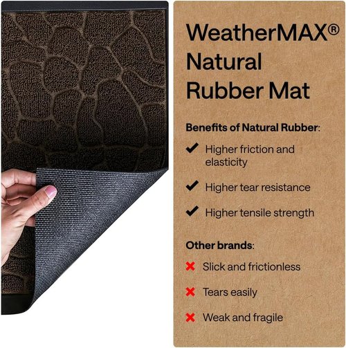 GORILLA GRIP Waterproof All-Season WeatherMAX Doormat - Natural Rubber, Stain & Fade Resistant, 29x17, Dark Brown Pebble
