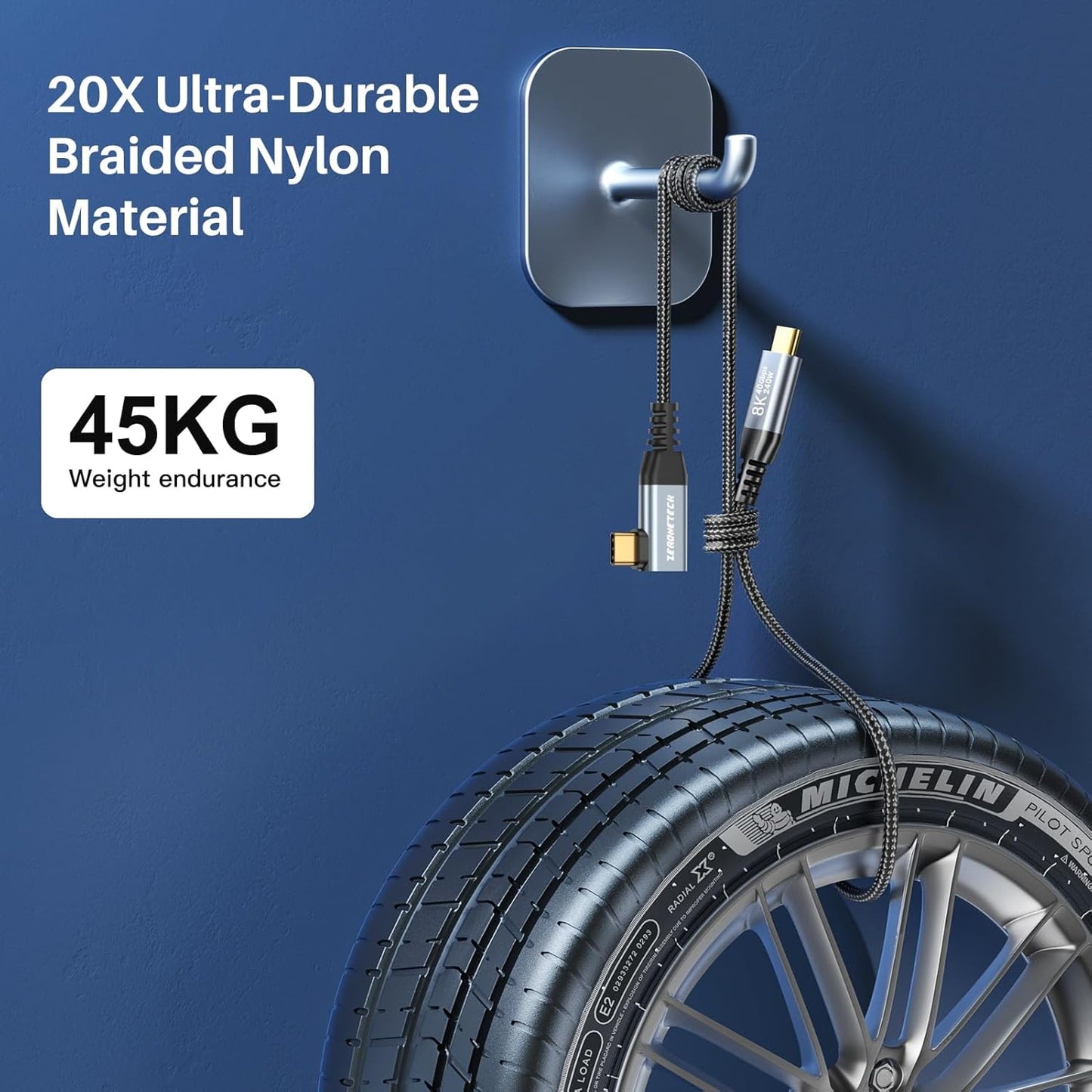 12 inch 4 1FT, 40Gbps 8K@60Hz 240W 90 ZeroneTeck USB C for Thunderbolt Cable High Speed Data Transfer Short, Right