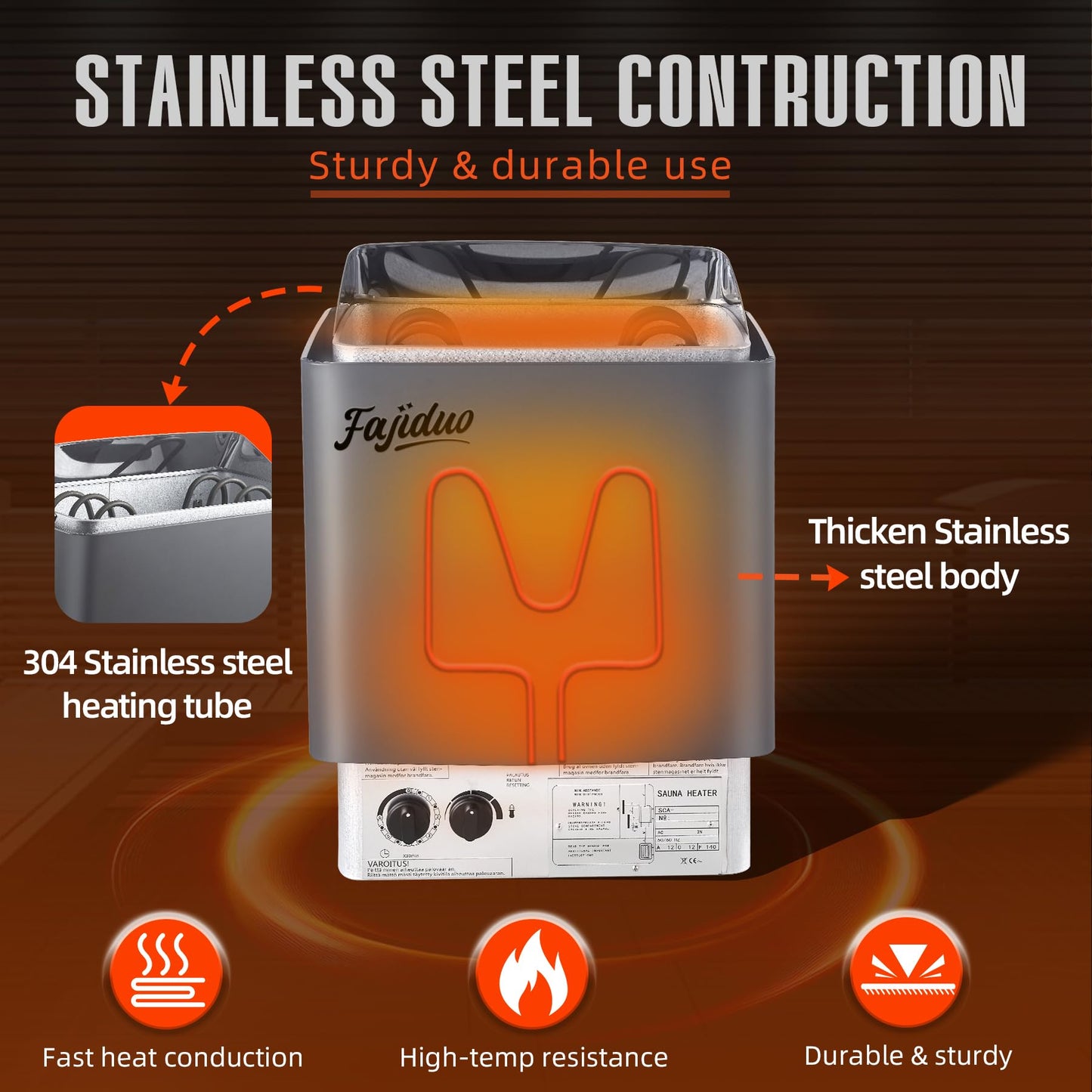 Fajiduo Sauna Heater, 3KW 110V Electric Sauna Stove with Bracket, Adjustable Temp & 3H Timer Dry Sauna Heater for 71-141Cu.ft Saunas Rooms, Home Sauna, Commercial