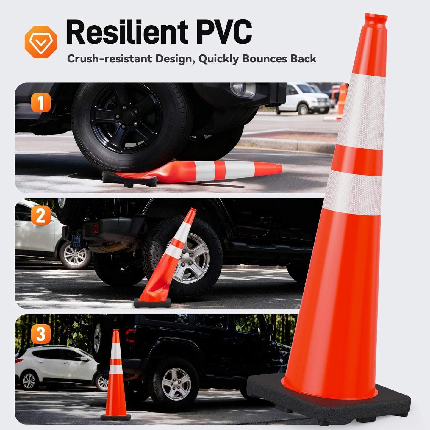 HiGiant 36 Inch Traffic Cones 5 Pack, Orange Safety Cone with Weighted Base, High-Visibility and Impact-Resistant, for Parking, Road Construction, Drivers Training, Driveway