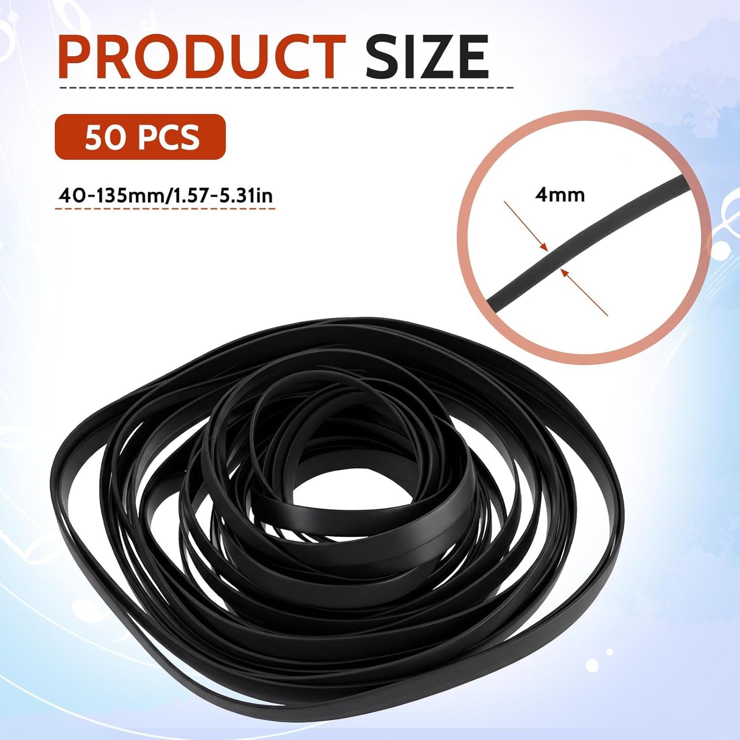 Sliverdew 50 Cassette 40-135 mm 4mm Cassette Pcs Belts Recorder Rubber Belts Recorder Repair Maintenance Tape Machine