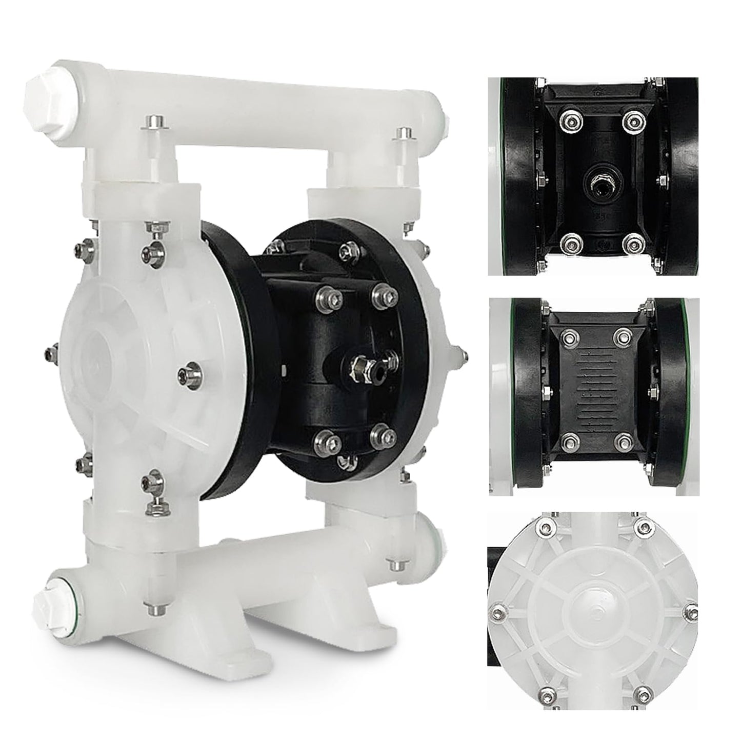 EMAGENE Air-Operated Double Diaphragm Pump, 1/2 inch inlet and outlet, polypropylene body, 9GPM and Max 100pSI for solvent and Industrial Use
