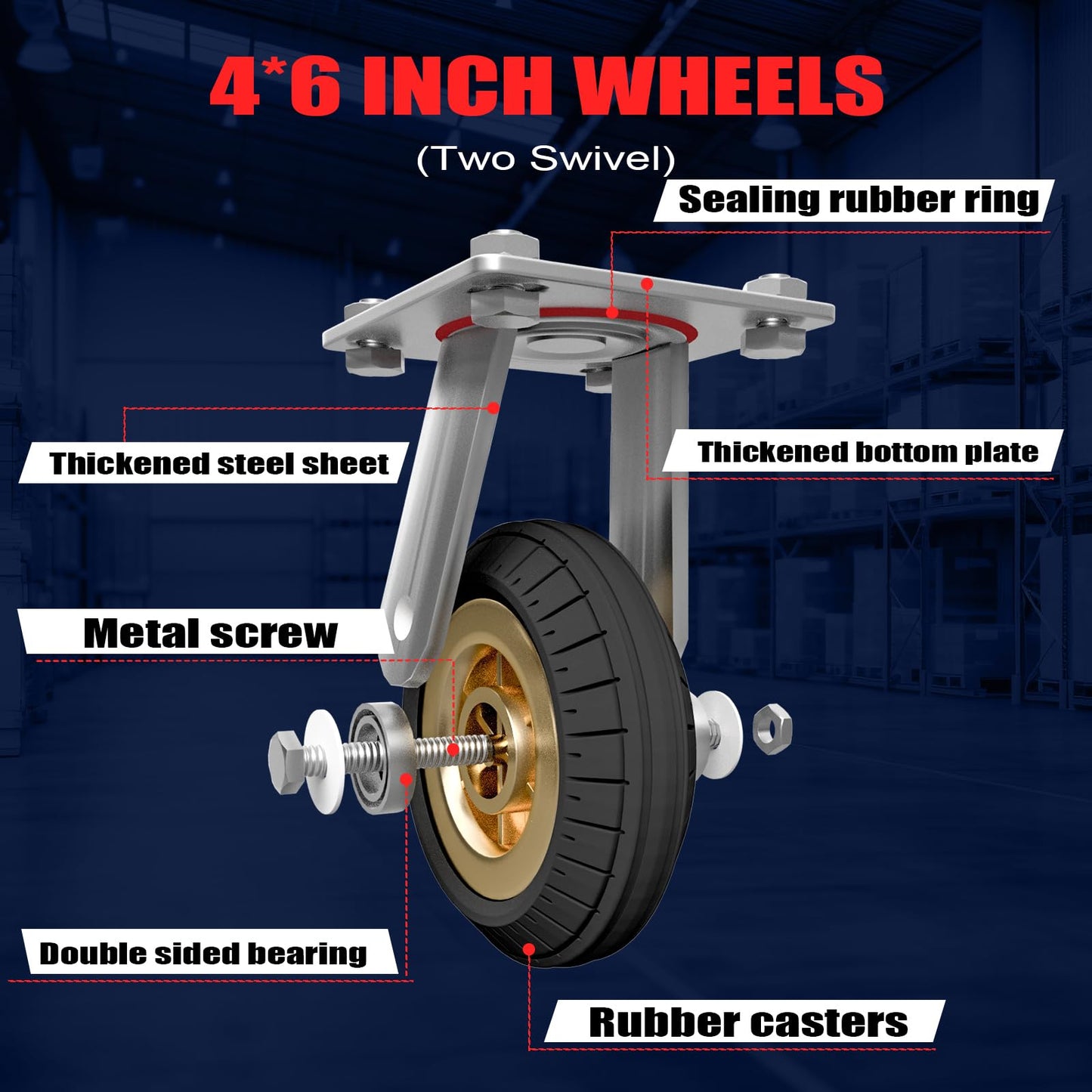 Lomive 2IN1 42"×25" Platform Truck Cart 2200lbs Heavy Duty Flatbed Cart Dolly w/Detachable Rear Guardrail and Swivel Casters, Push Cart, 1 Bunge Cord Included