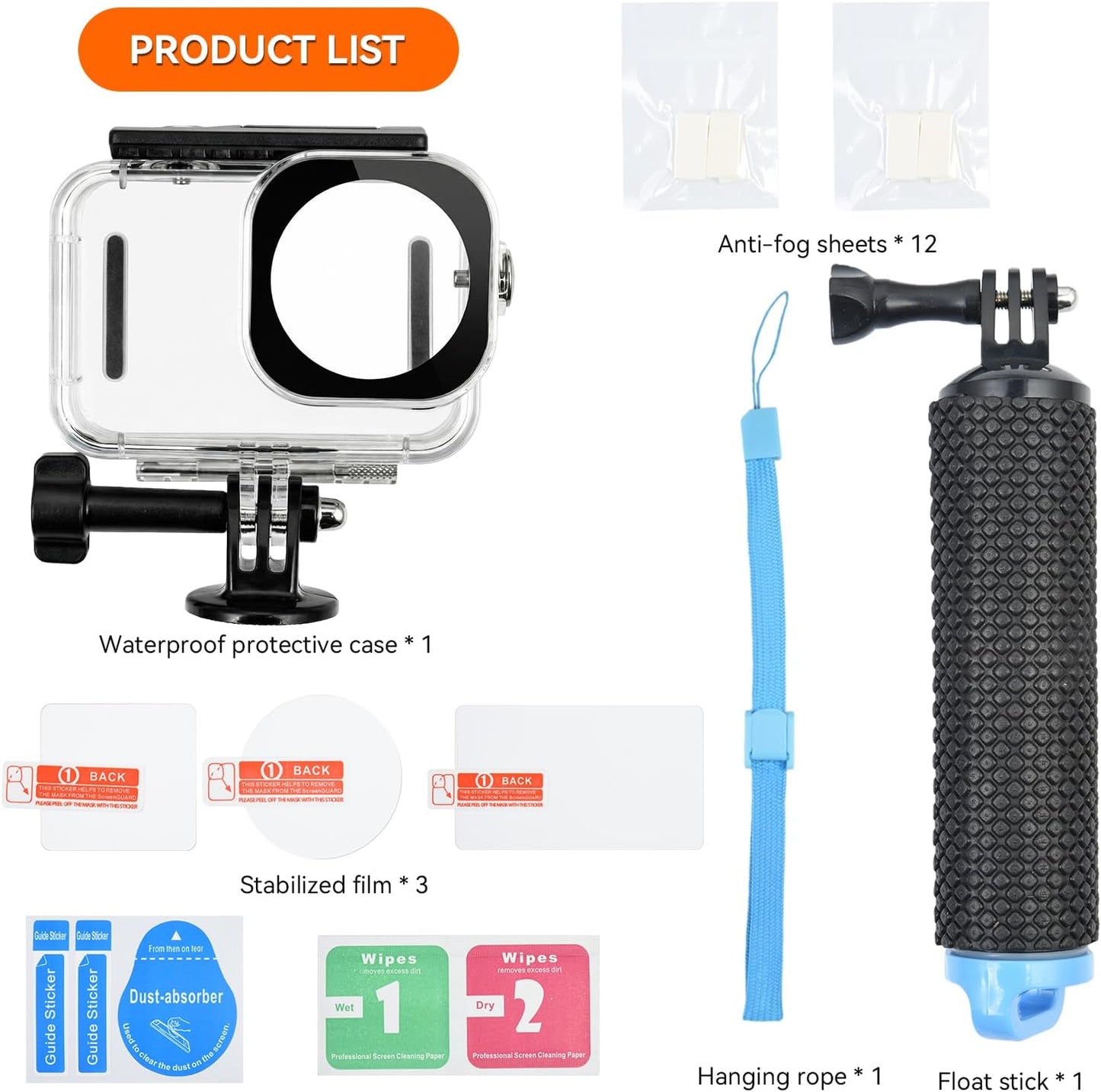 UTEBIT 6 196FT/60M Underwater Waterproof Case for DJI Osmo Action Camera, Protective Diving Housing with Camera Handle
