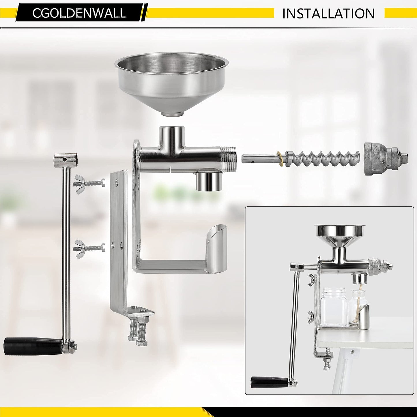 CGOLDENWALL Manual Oil Press Machine Household Seed Oil Press Extractor Peanut Nuts Oil Expeller for Physical Press and Continuous Expelling