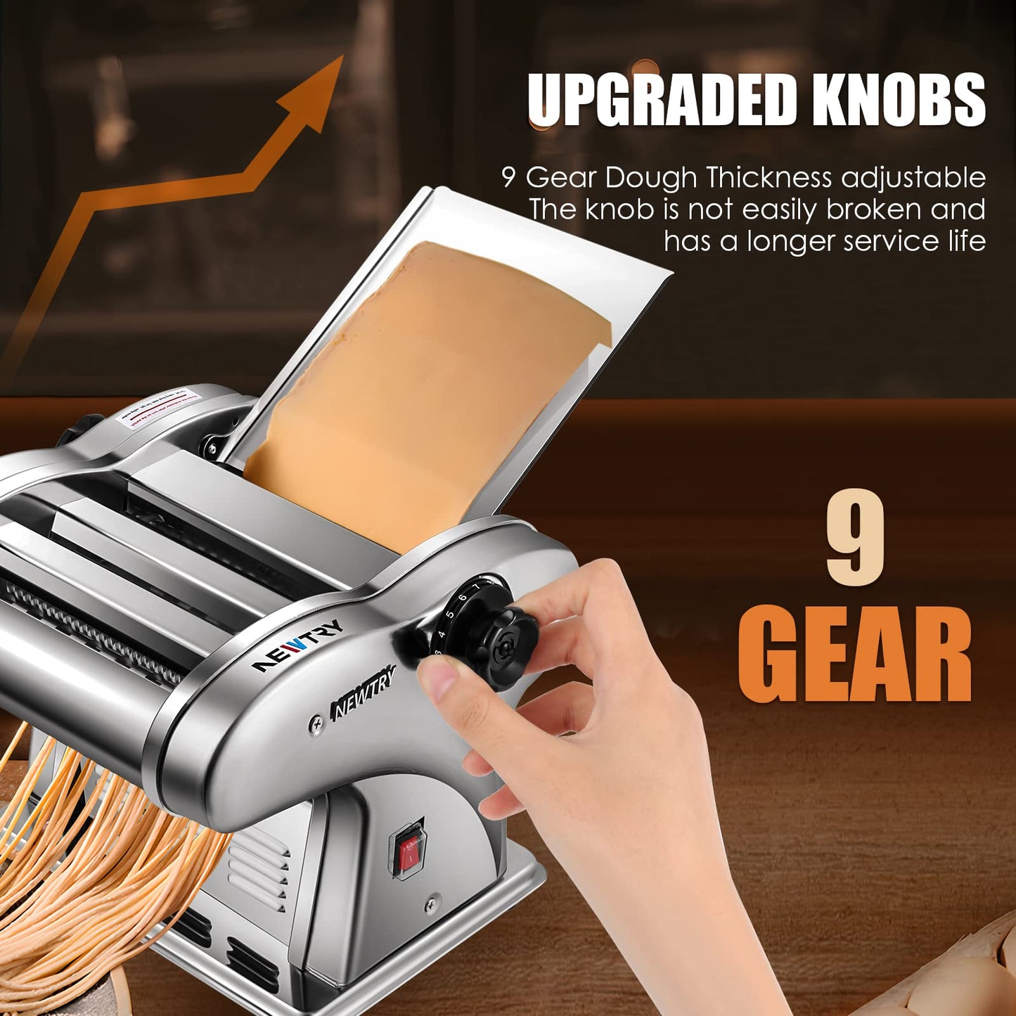 NEWTRY Electric Pasta Maker Noodle Maker Pasta Making Machine Dough Roller Cutter Thickness Adjustable Stainless Steel US 110V for Family Use 3 Blades Type