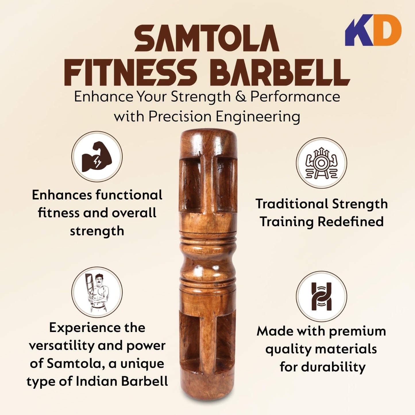 KNK SAMTOLA FITNESS BARBELL INDIAN KARLA KATAI FITNESS DURABLE WOODEN EQUIPMENT (4 TO 6 KG)