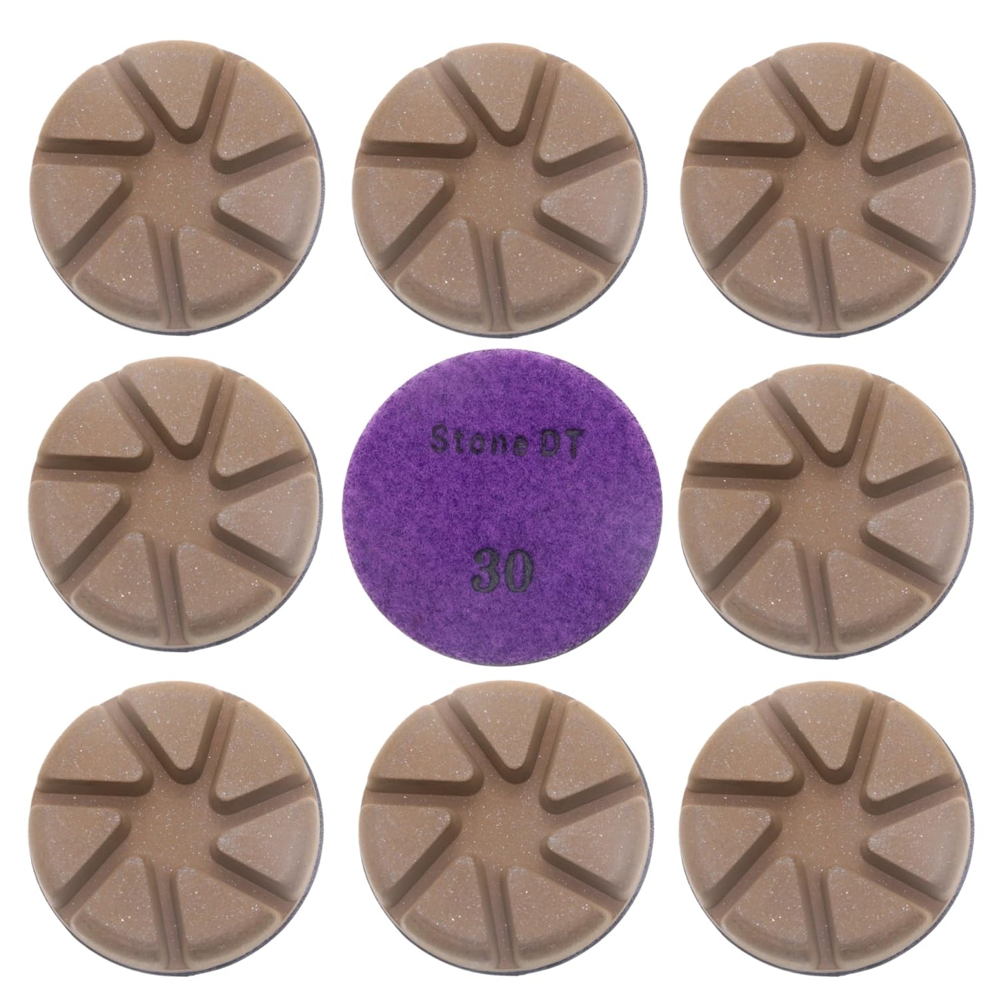 Hybrid Diamond Polishing Pucks, 3’’ Floor Grinding Pads for Hard Concrete Surface, Compatible with Ride-on/Walk-Behind Floor Grinder, Aggressive Ceramic Bond, 30#, 9PCS